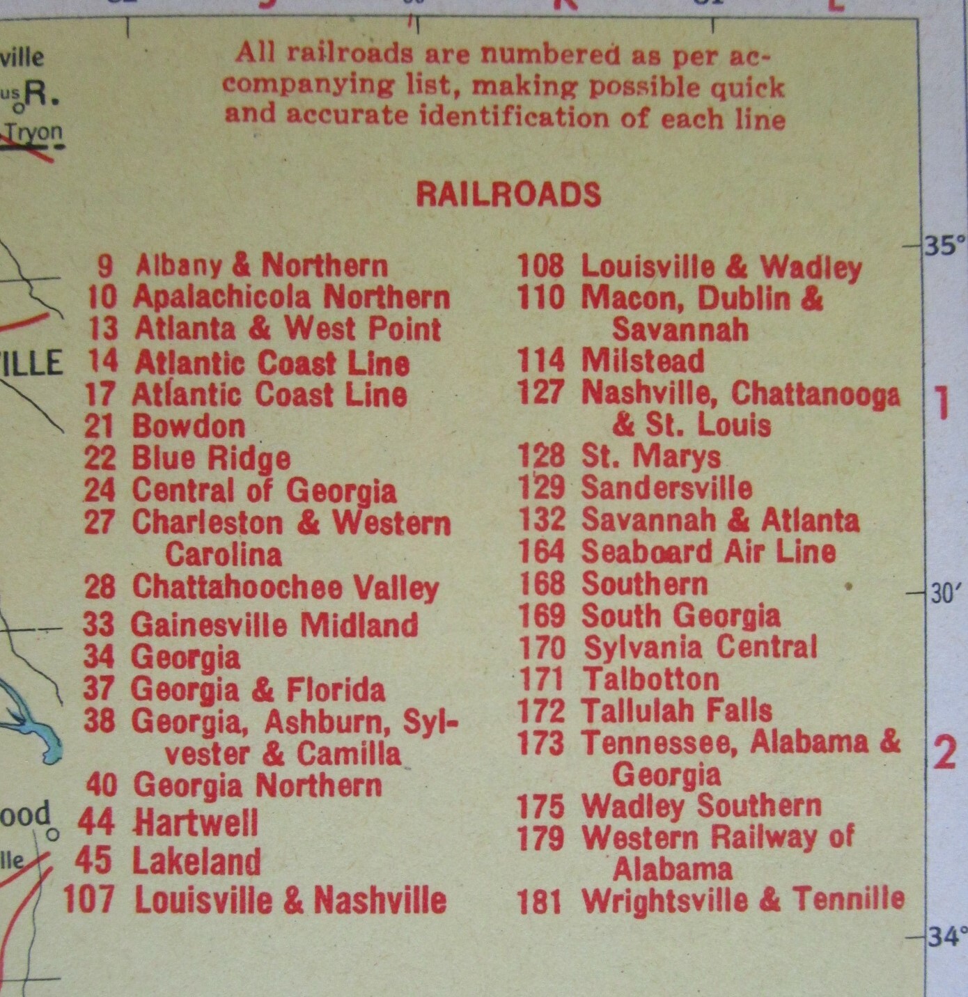 FL GA Vtg 1951 FLORIDA RAILROAD Map.MARIANNA & BLOUNTSTOWN RR ~or~ GEORGIA