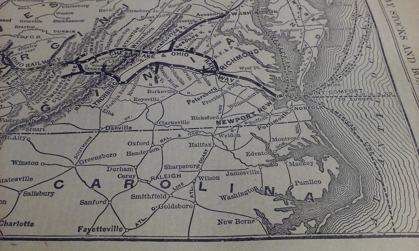 Rare 1903 Railroad Map of The CHESAPEAKE & OHIO Railway System &It’s Connections