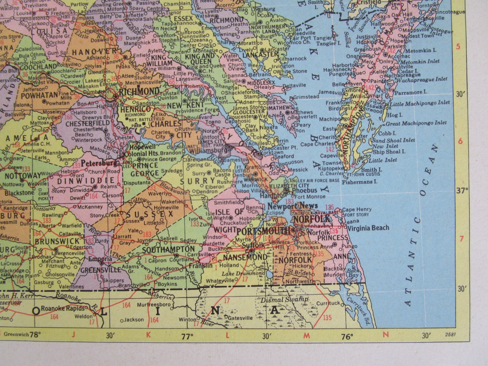 VA VT 1959 VIRGINIA RAILROAD Map B&O, C&O, WINCHESTER & WESTERN or VERMONT