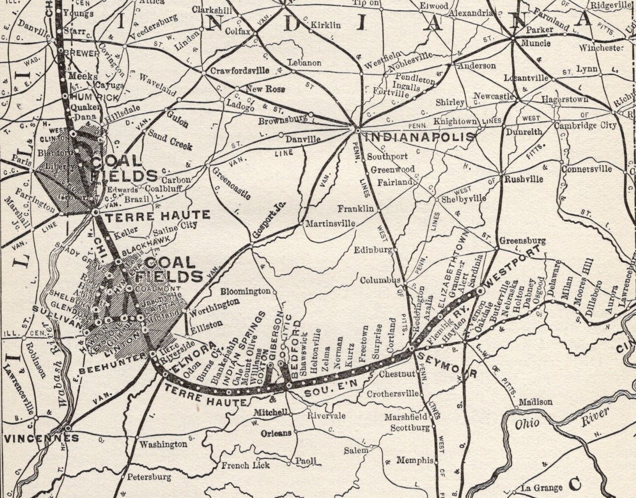 1914 Antique Chicago Terre Haute and Southeastern Railway Map Railroad Map #1941