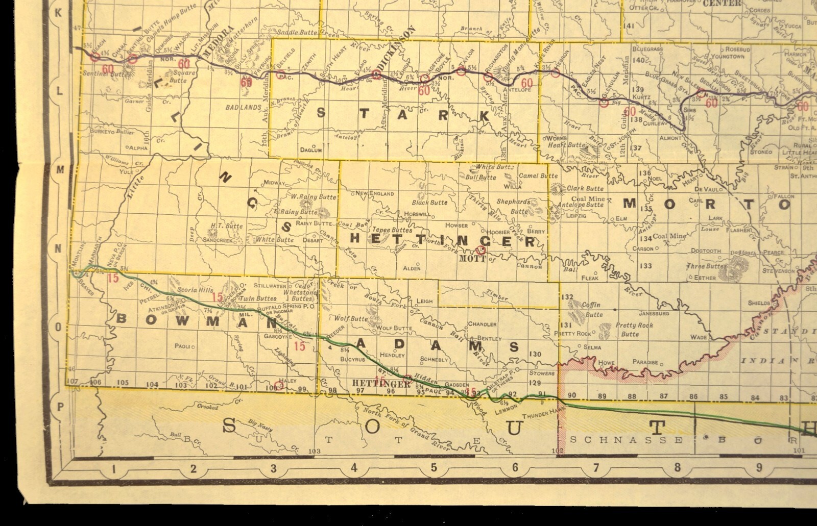ca 1905 North Dakota Railroad Map Minnesota St Paul & Sault Ste Marie RR