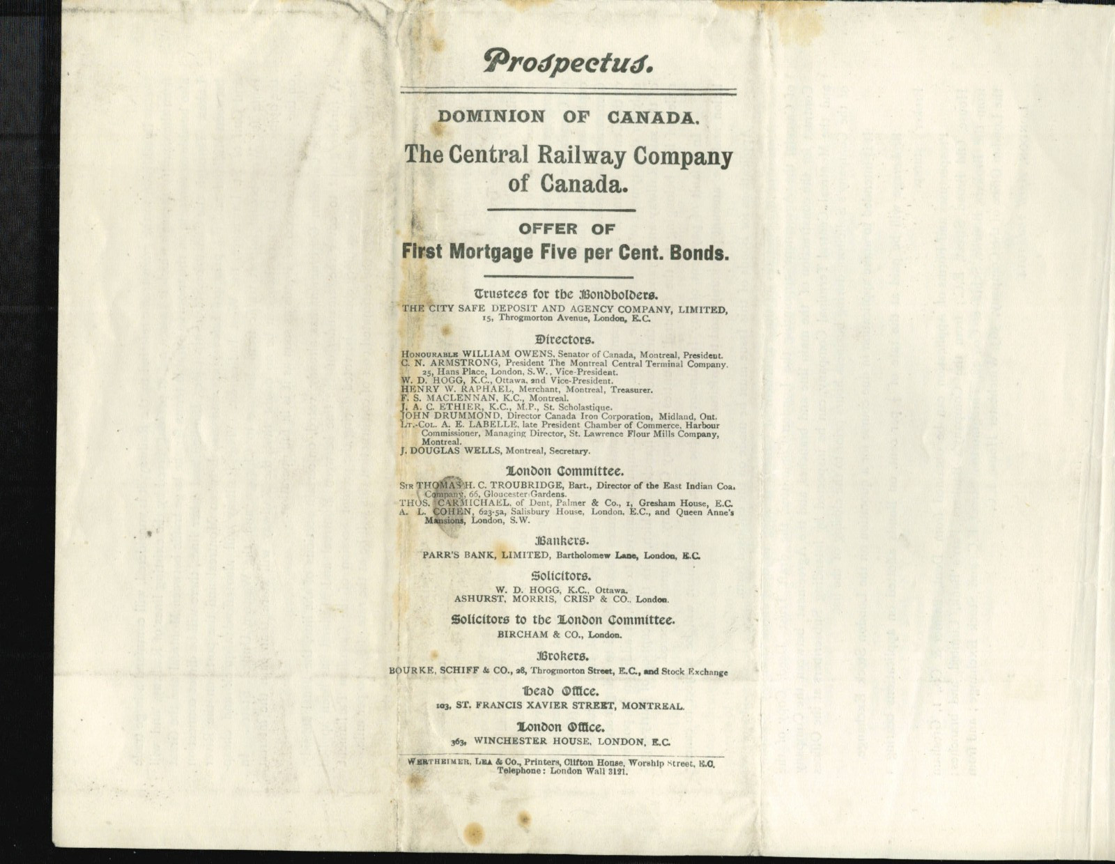 Central Railway Company of Canada – Prospectus & Colour Map – 1914 – RARE
