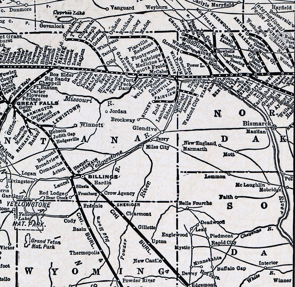 1941 LaSalle Railroad Map Great Northern Railway Seattle Glacier Yellowstone NP