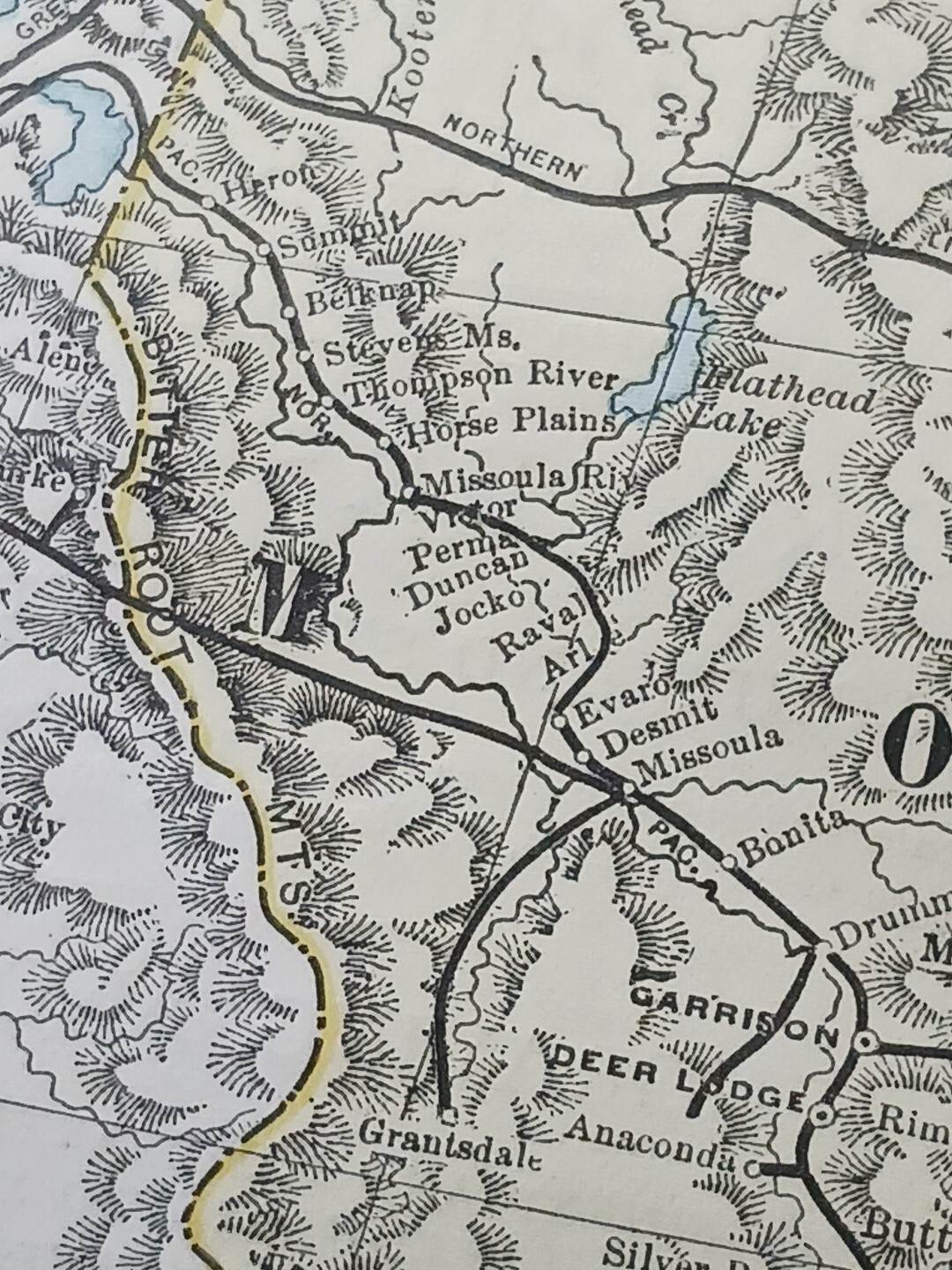 ☆1895 Antique Train Route Map Wyoming Montana All Railroad Lines Marked 11″×9″
