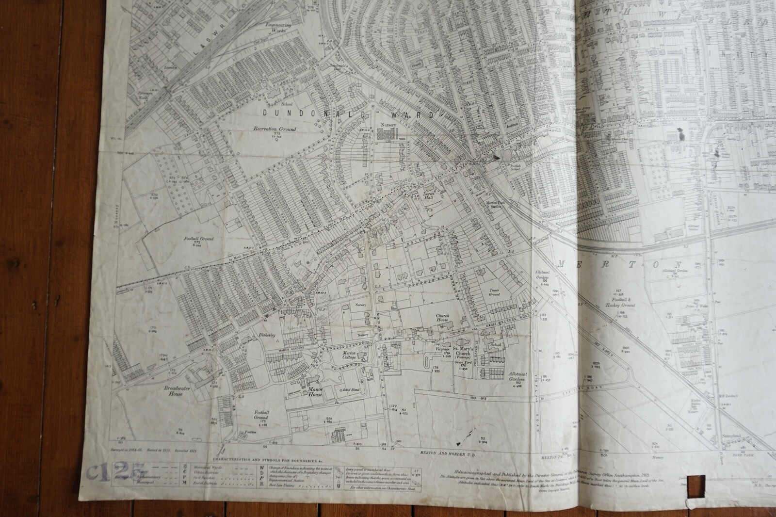 1913 Dundonald South Wimbledon Merton LSWR LBSCR Railway OS Map