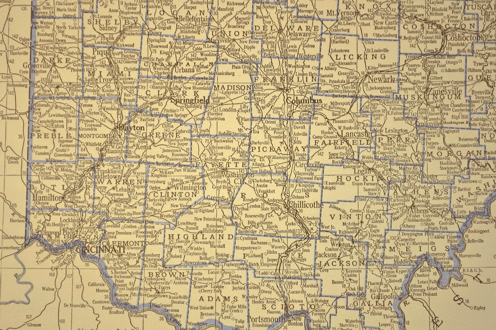 Vintage OHIO Railroad Map Depot Towns B&O RR Columbus Cleveland ca 1930 Antique