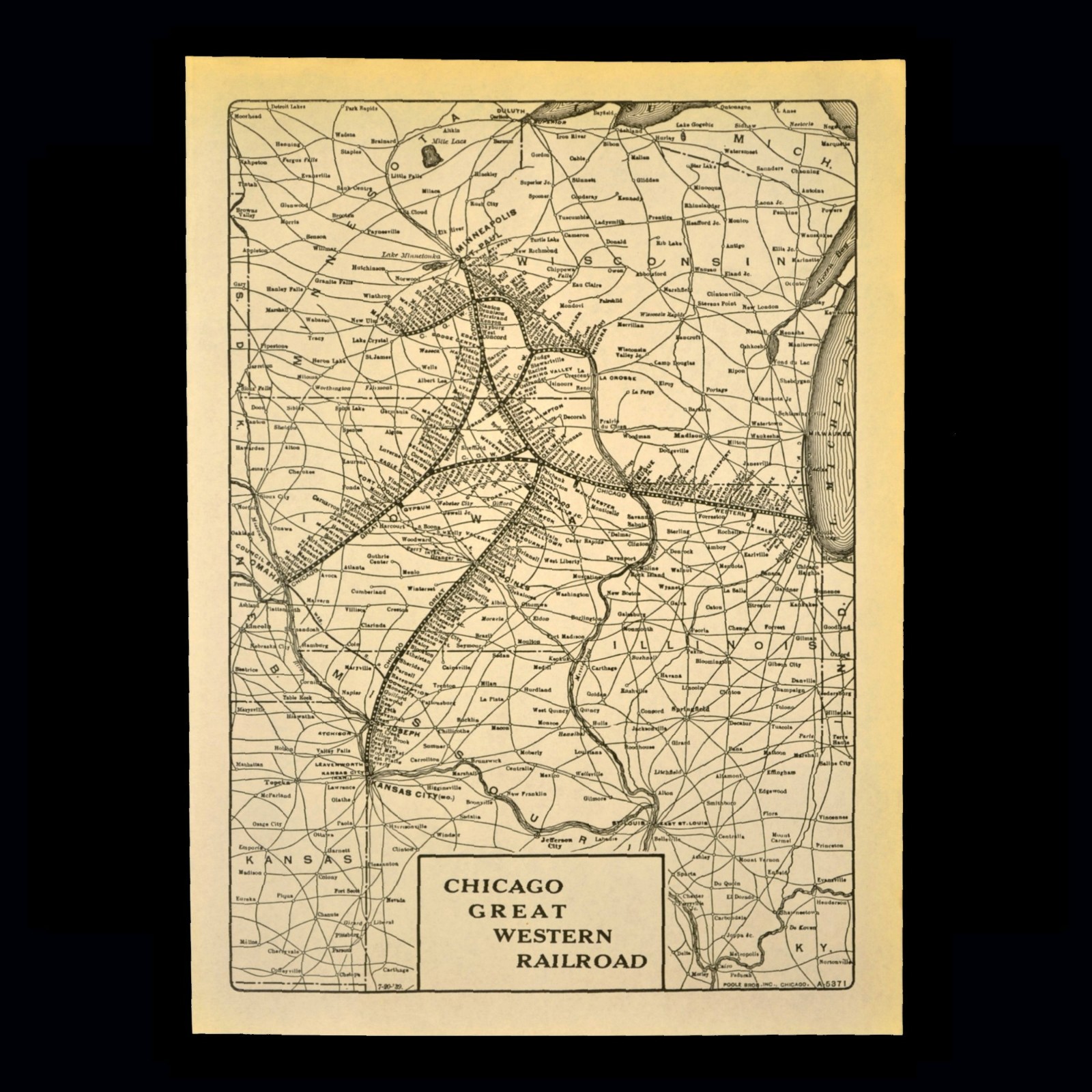 1939 CHICAGO GREAT WESTERN Railroad Map Railway Omaha Minneapolis Antique