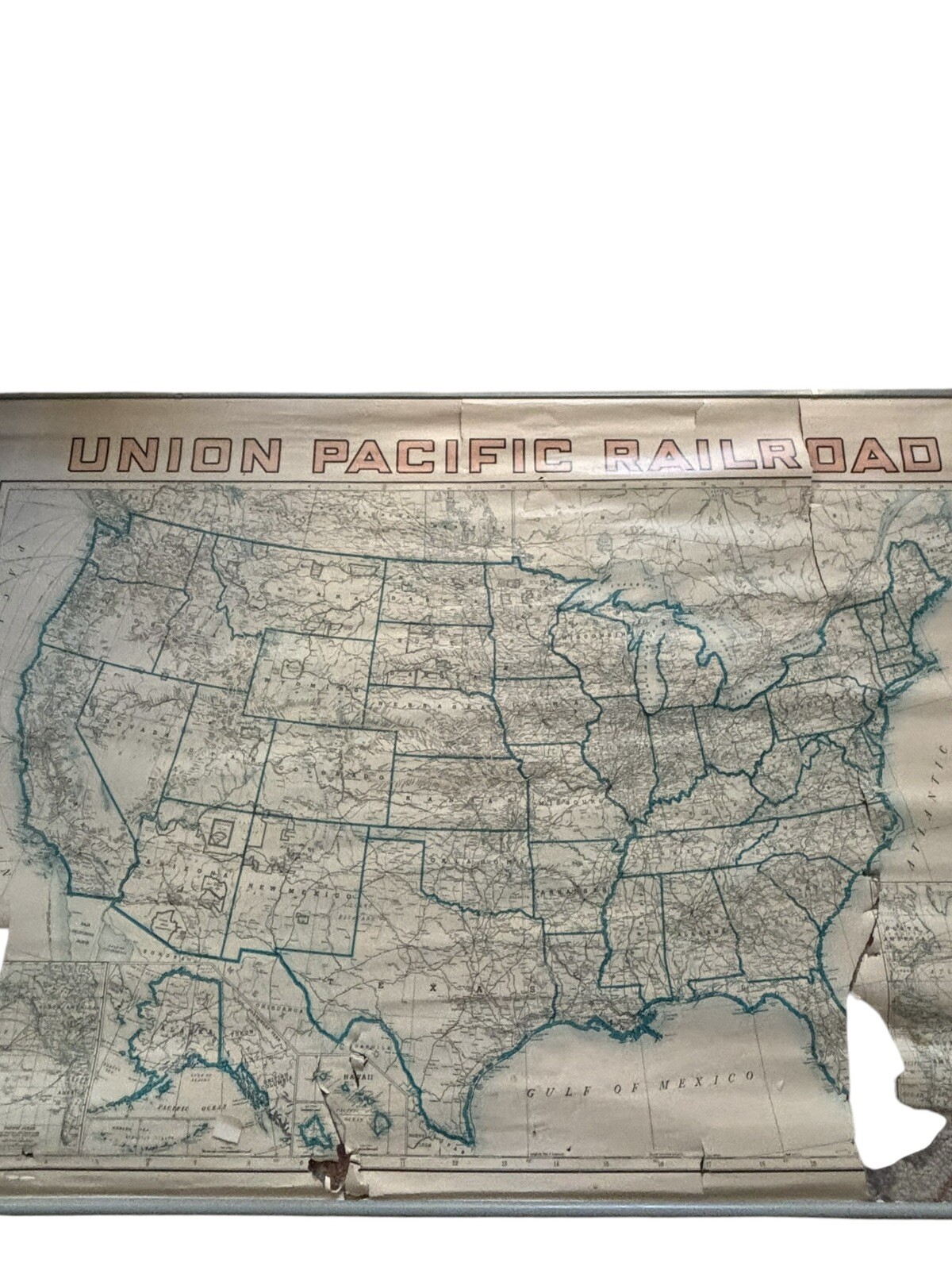 Vintage Map of Union Pacific Railroad United States