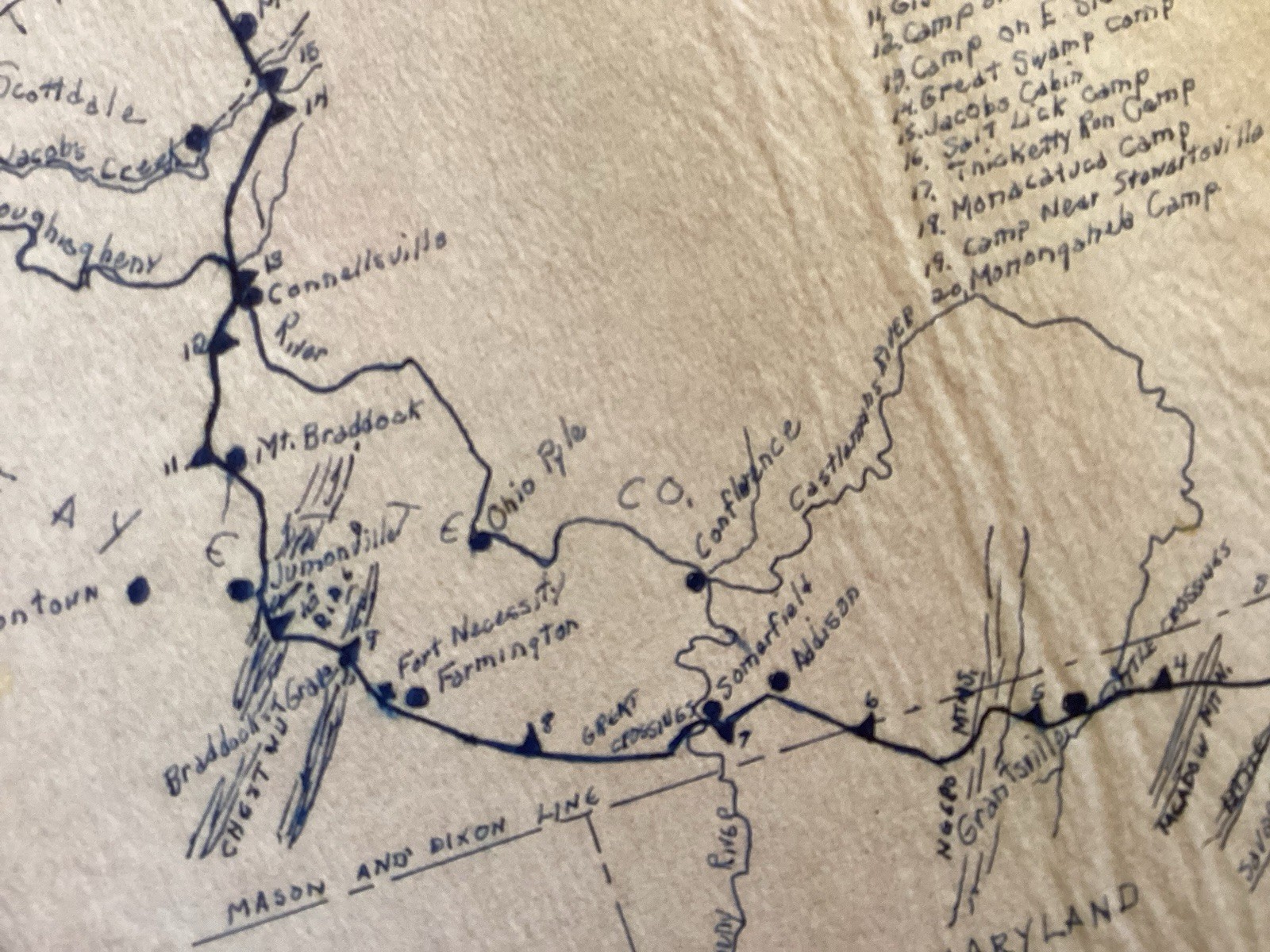 1950 THE BRADDOCK EXPEDITION 10 PAGE STUDY + DETAILED MAP w/TOWNS ENCAMPMENTS +