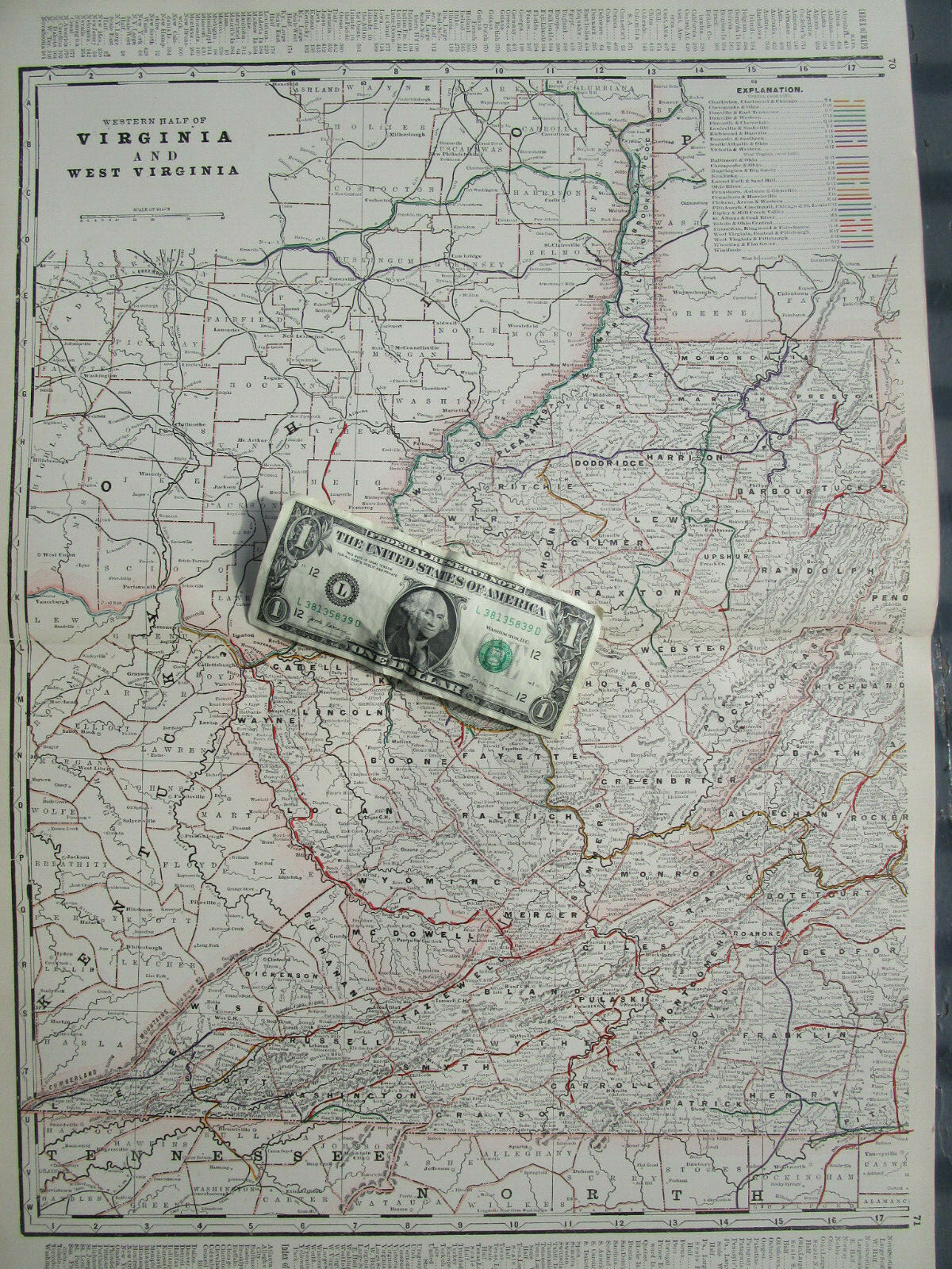 VA WV 1892 WESTERN VIRGINIA & W WEST VIRGINIA Cram RAILROAD Map. KANAWHA RR