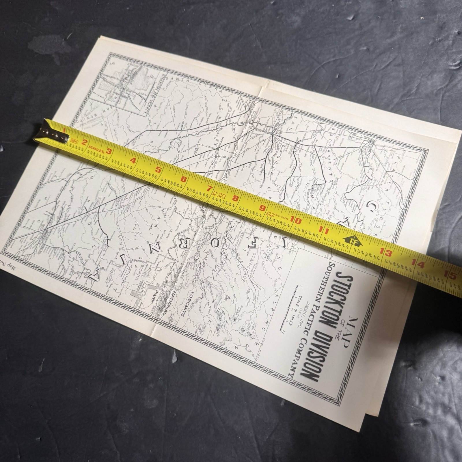 Vtg Southern Pacific Railroad Double Sided Map Western & Stockton Div Map 5 & 6