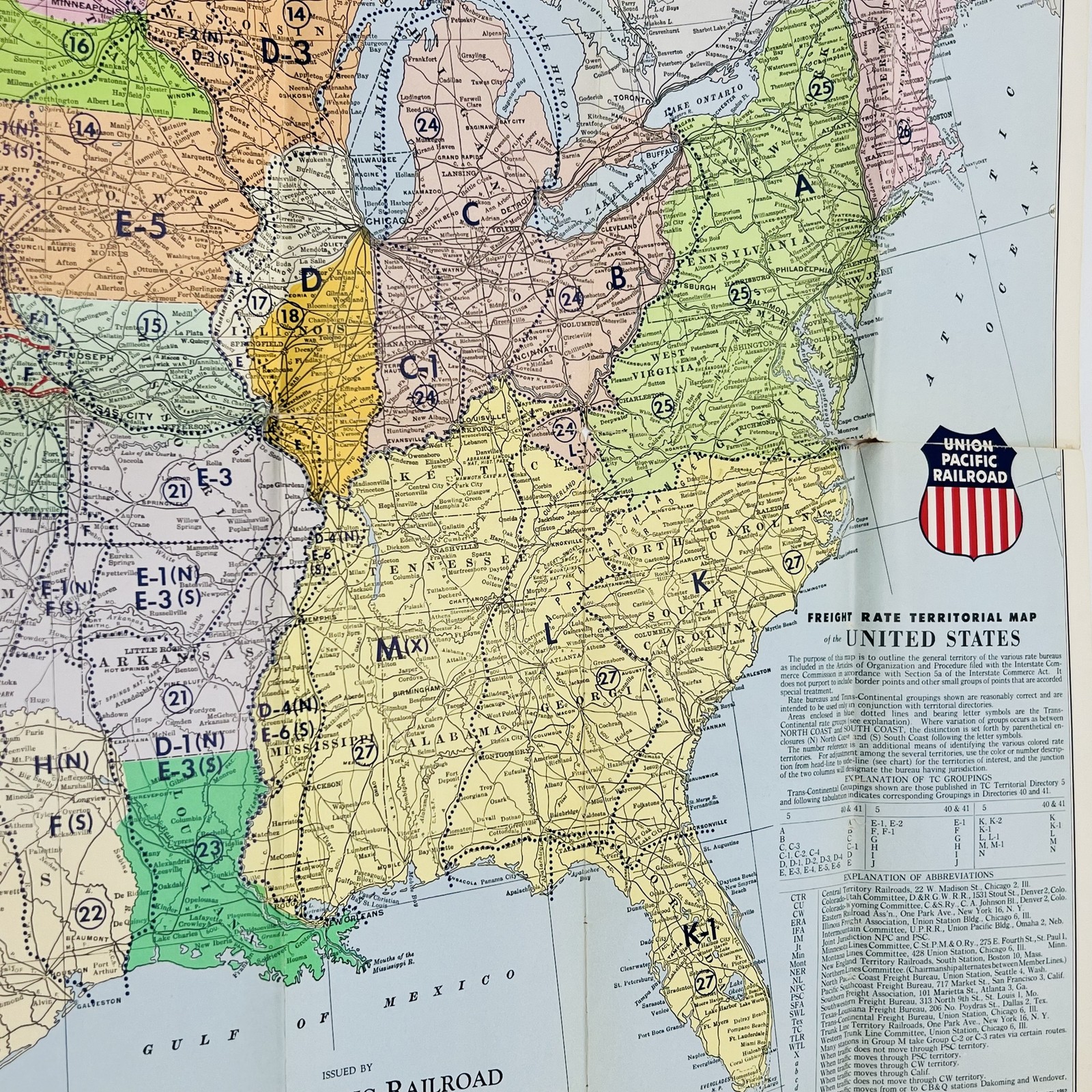 Union Pacific Railroad 1950 Freight Rate Map Vintage Collectible Ephemera