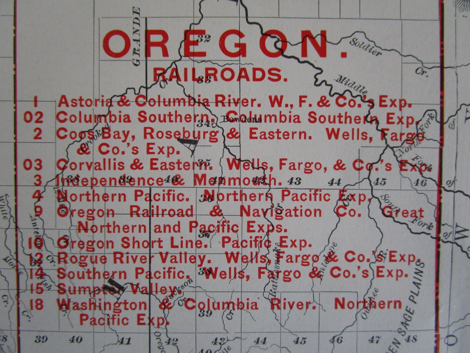 OR 1898 DATED OREGON STEAM RAILROAD Map. COOS BAY, ROSEVILLE, & EASTERN RR.