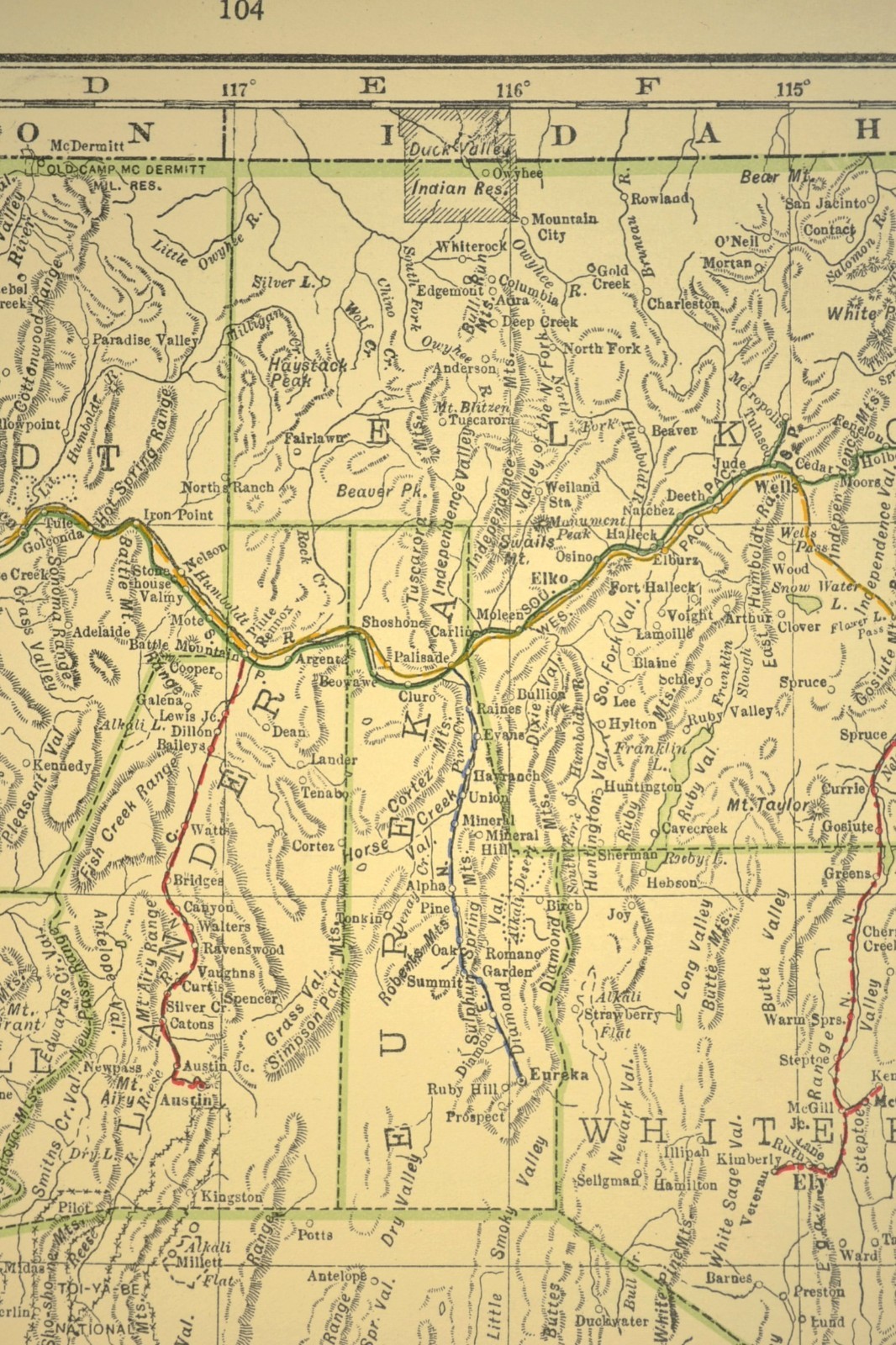1914 Antique Map of NEVADA Railroads Map ORIGINAL Atlas Southern Pacific DATED
