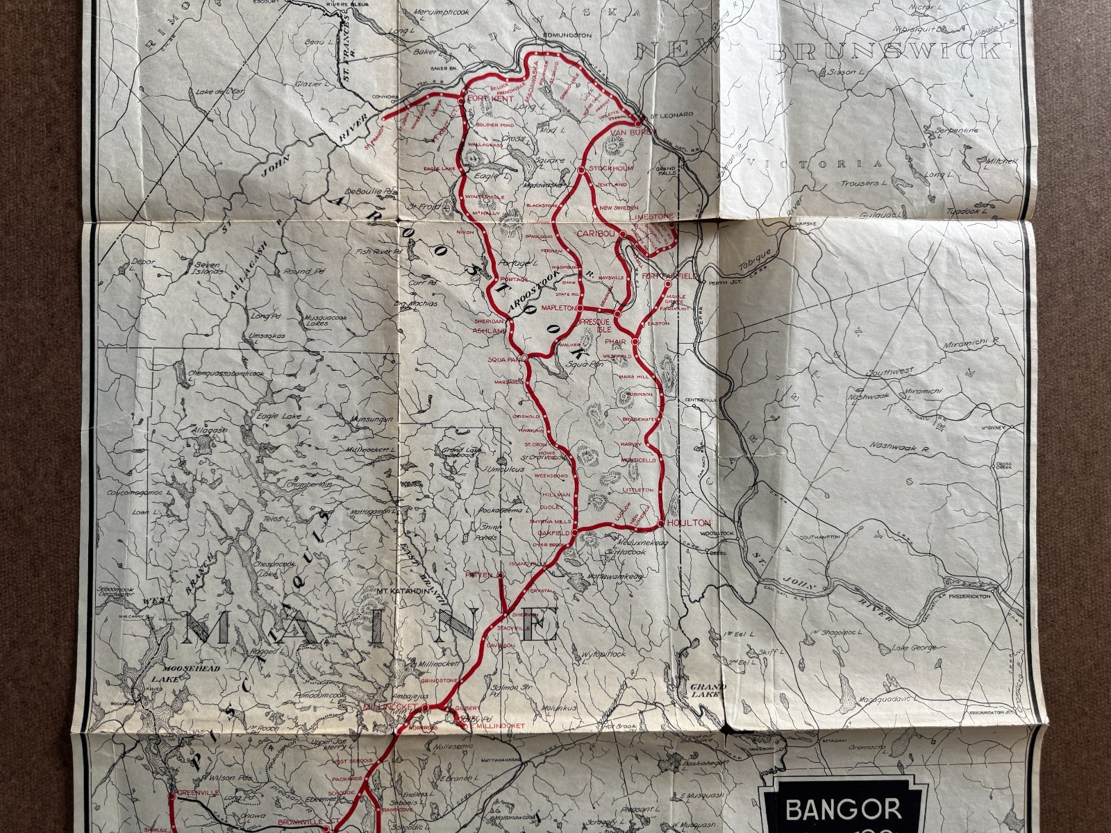 Vintage ca 1930s 17×27 Bangor and Aroostock RR Railroad Route Map Northern Maine