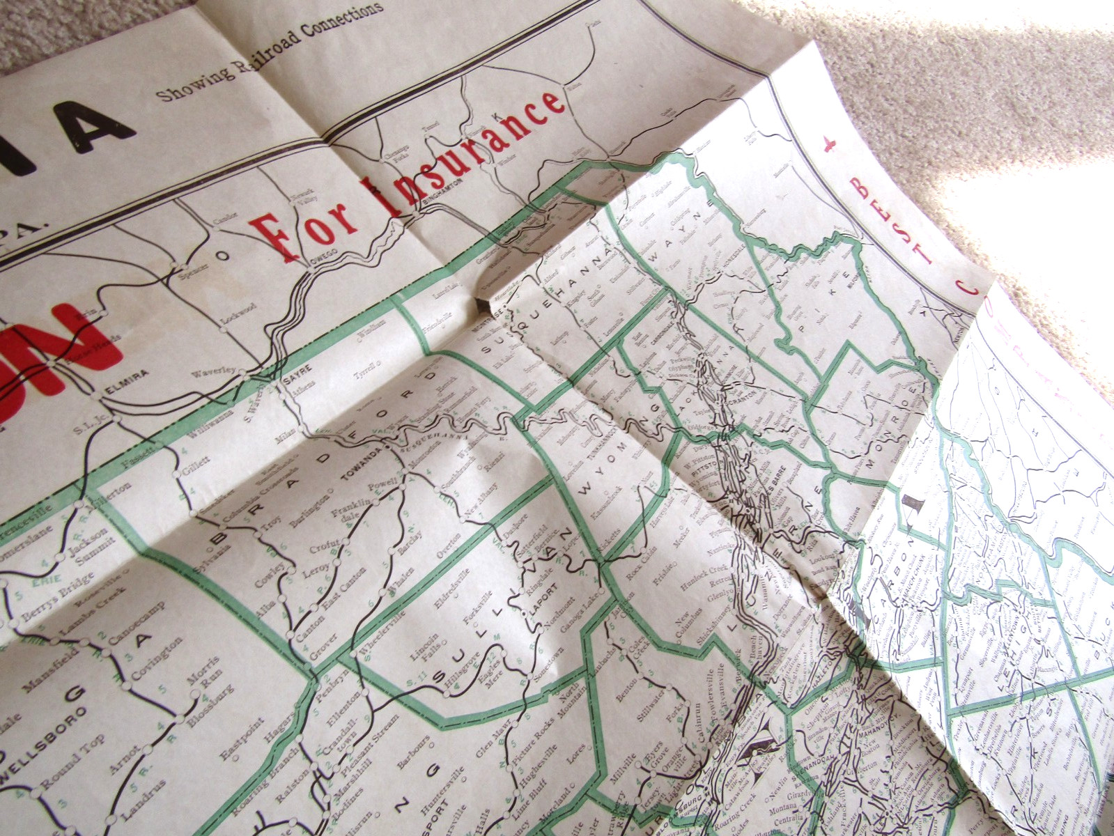 Railroad Distance Map of Pennsylvania Jan 26, 1906 Large 40″ x 27″ Erie, PA