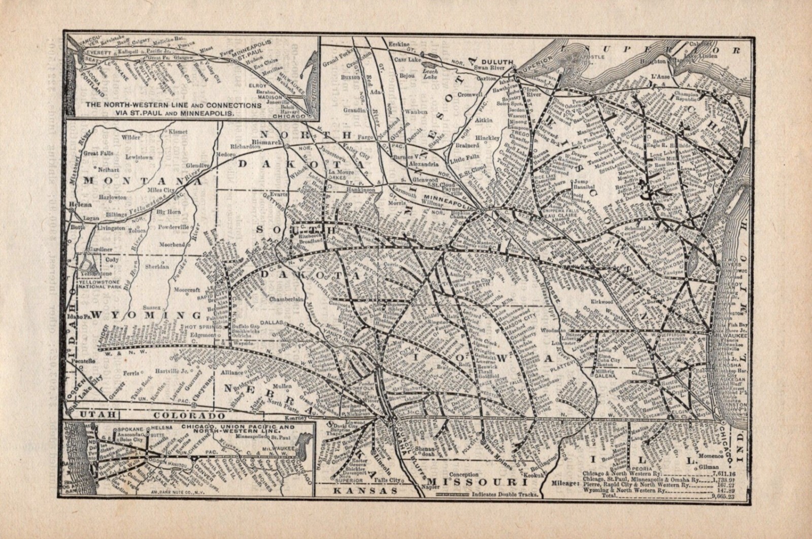 1910 The Northwestern Line Vintage Railroad Map 1384