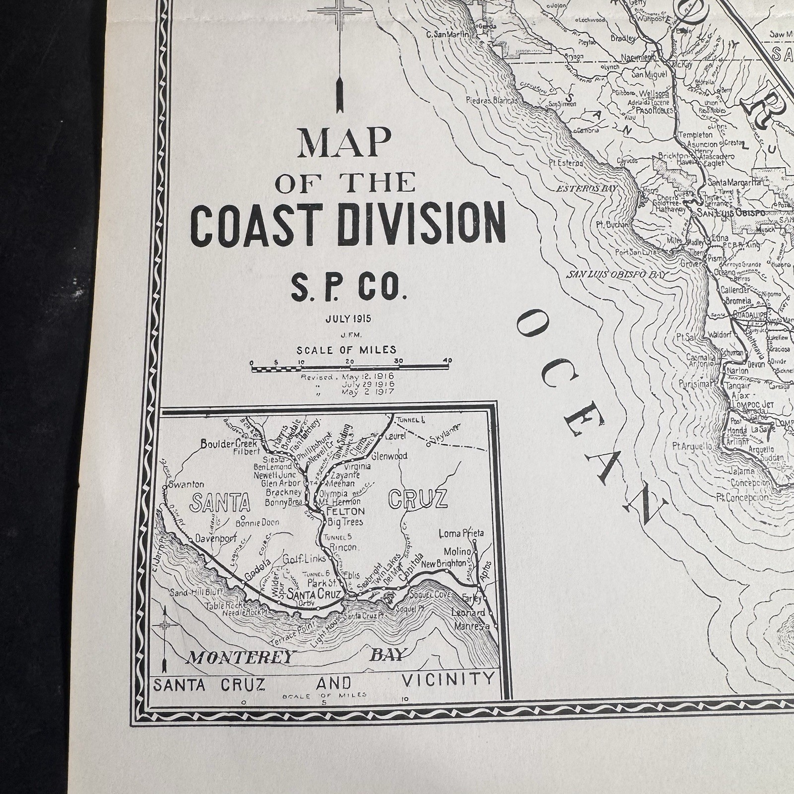 Vtg Southern Pacific Railroad Double Sided Map Coast & San Joaquin Div Map 7 & 8
