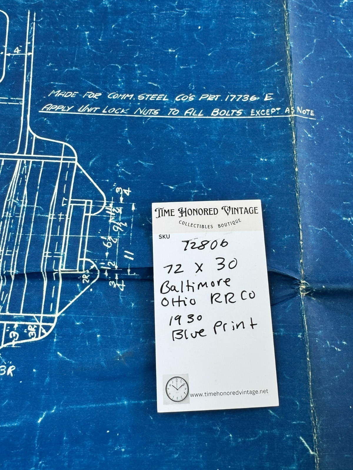 BLUEPRINT 1930 BALTIMORE OHIO RAILROAD Co Original Train Tender Tank 72 X 30″