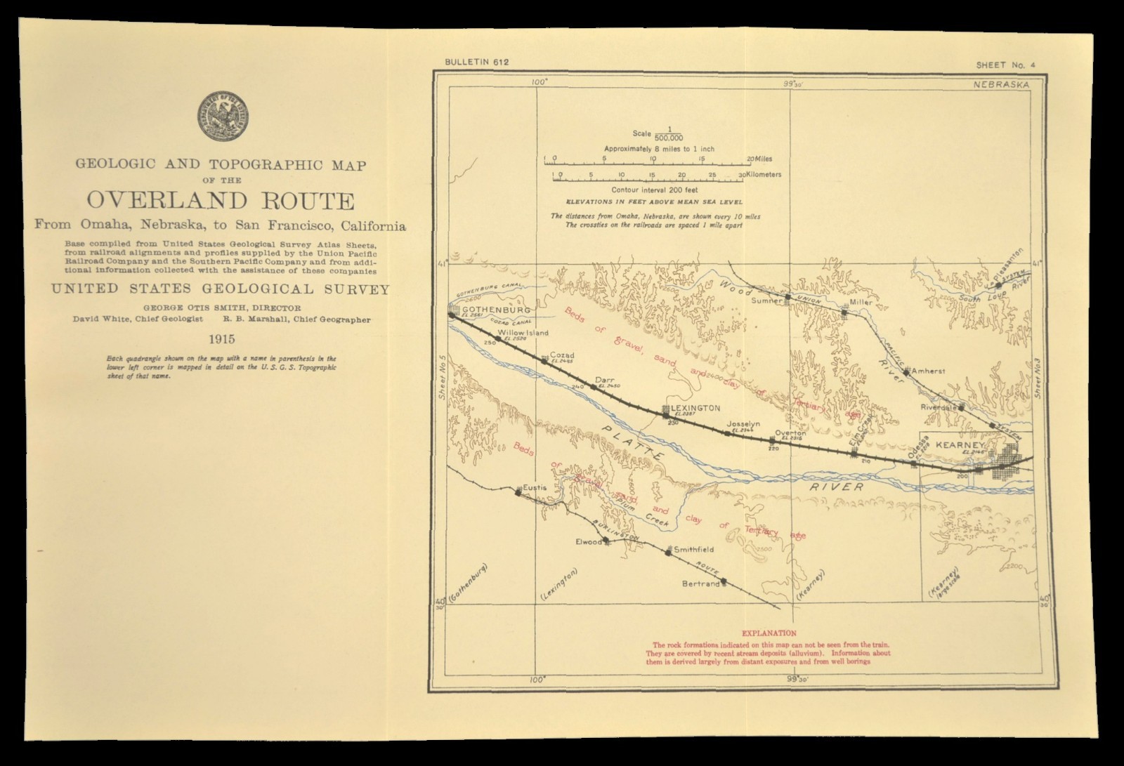 1915 Antique Union Pacific Railroad Map Kearney Nebraska Lexington NE Cozad