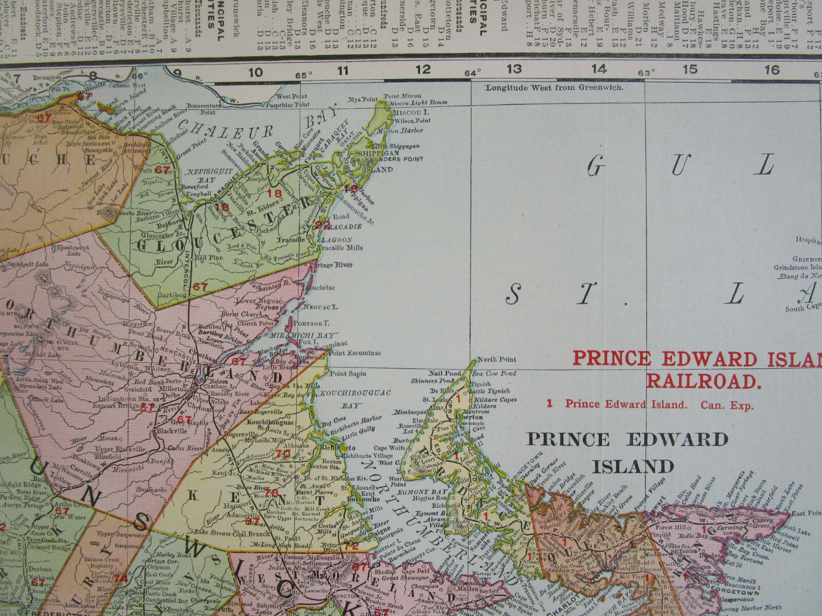 NEW BRUNSWICK NOVA SCOTIA & PRINCE EDWARD ISLAND CANADA 1911 DATED RAILROAD Map