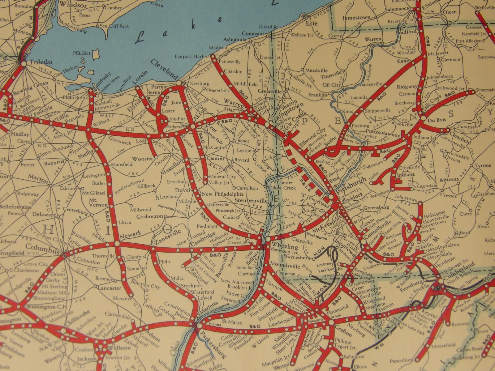 1950s B&O/BALTIMORE & OHIO RR GEOGRAPHICALLY CORRECT MAP/POSTER NORTHEASTERN USA