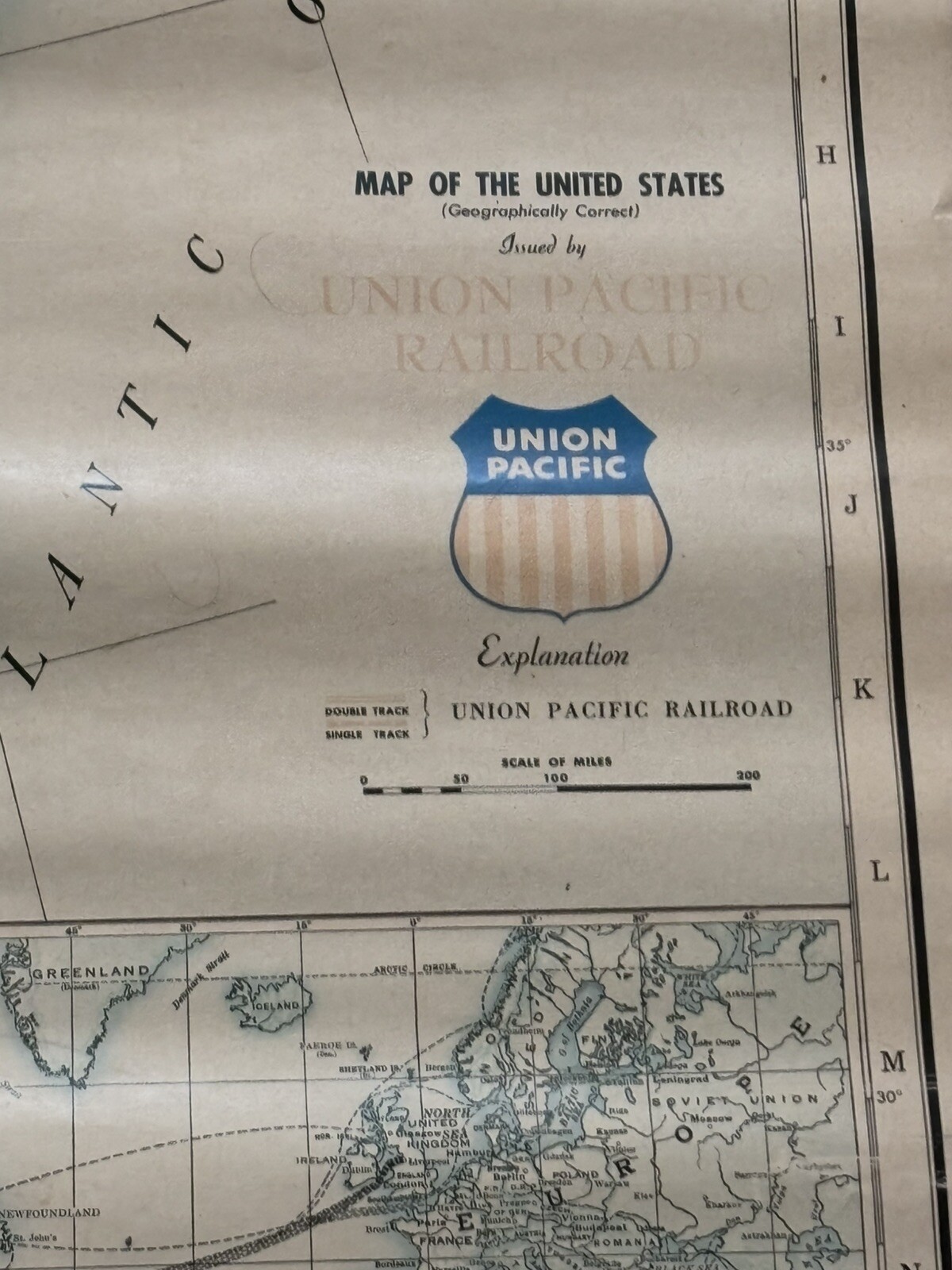 Vintage Map of Union Pacific Railroad United States