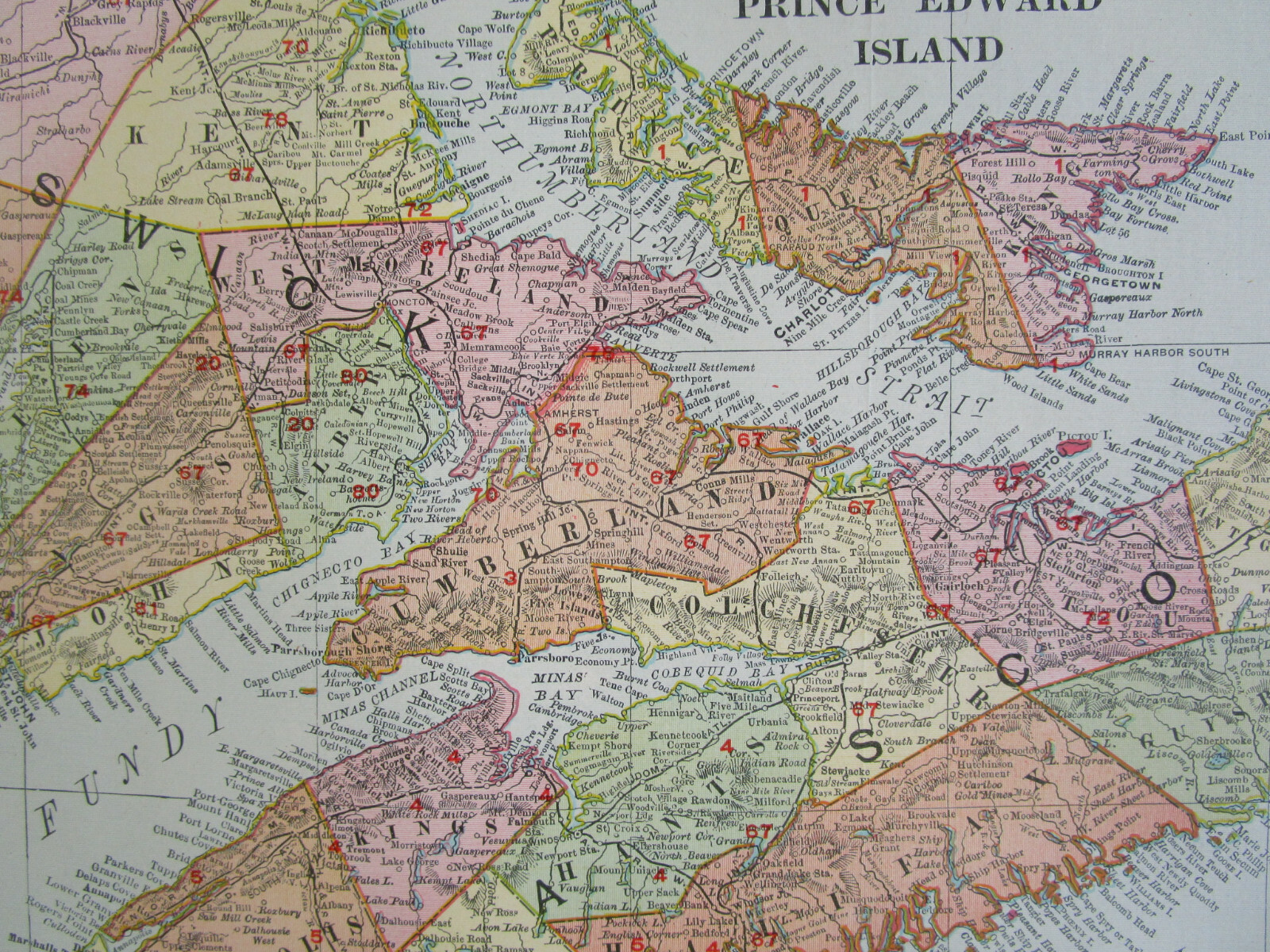 NEW BRUNSWICK NOVA SCOTIA & PRINCE EDWARD ISLAND CANADA 1911 DATED RAILROAD Map