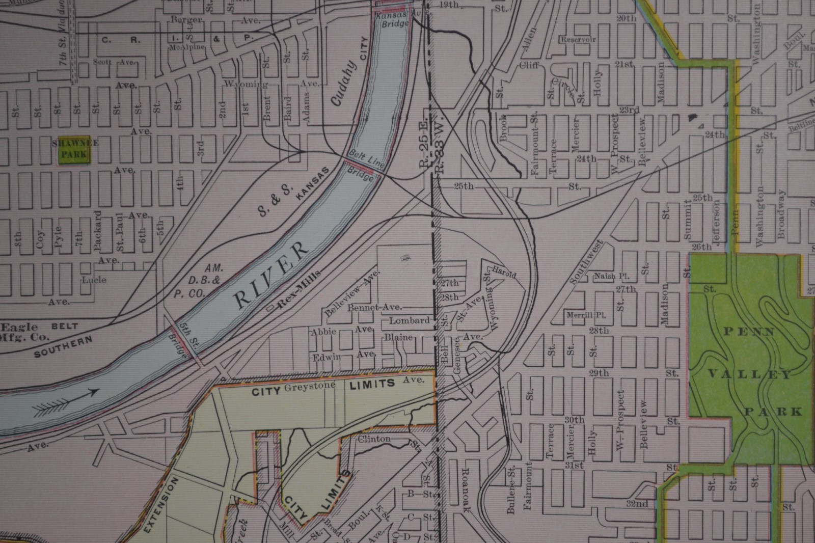KANSAS CITY – 1912 – RAND-McNALLY NEW COMMERCIAL ATLAS – SHOWS RAILROADS