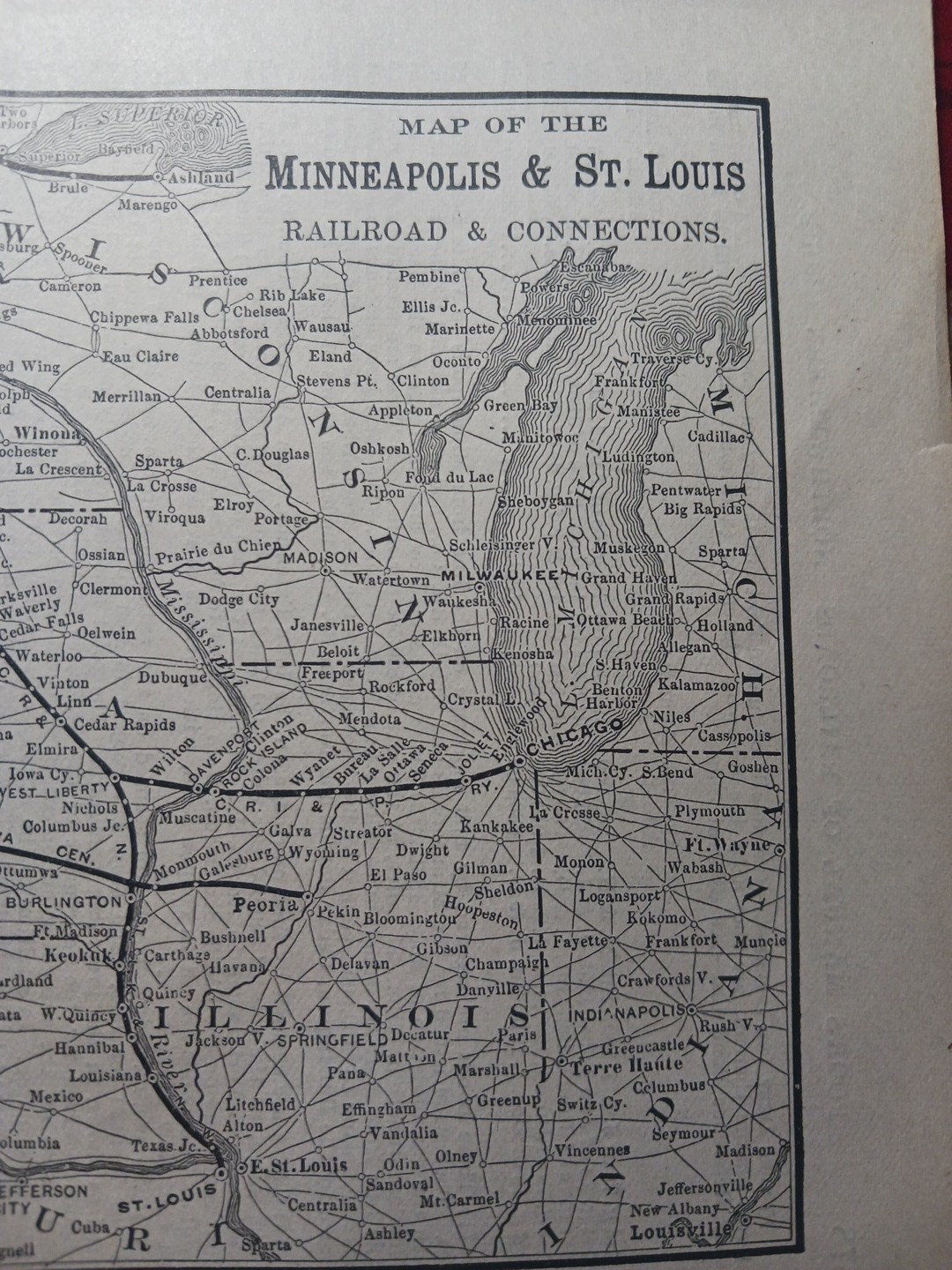 1901 Railway Map MINNEAPOLIS & ST LOUIS RAILROAD + Connections All Train Routes