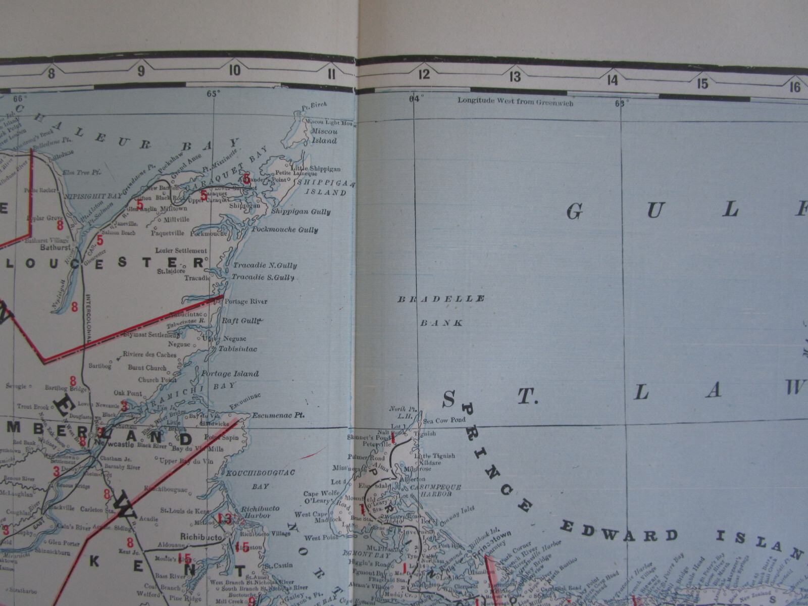 1896 NEW BRUNSWICK & NOVA SCOTIA Map. CANADA Cram RAILROAD. MONETON & BUCTOUCHE