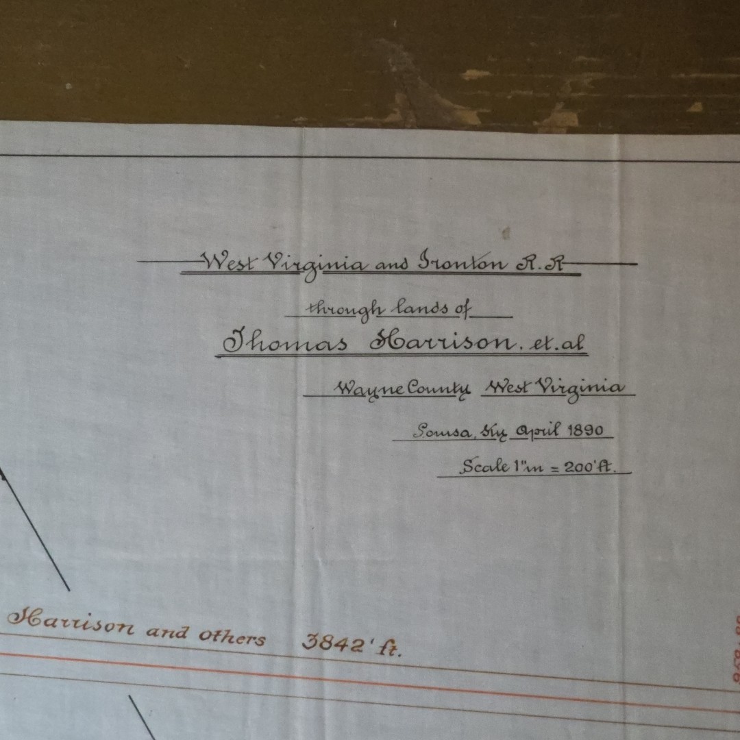 1890 Wayne County, West Virginia and Ironton Rail Road RR Route Plot Plan Map 1