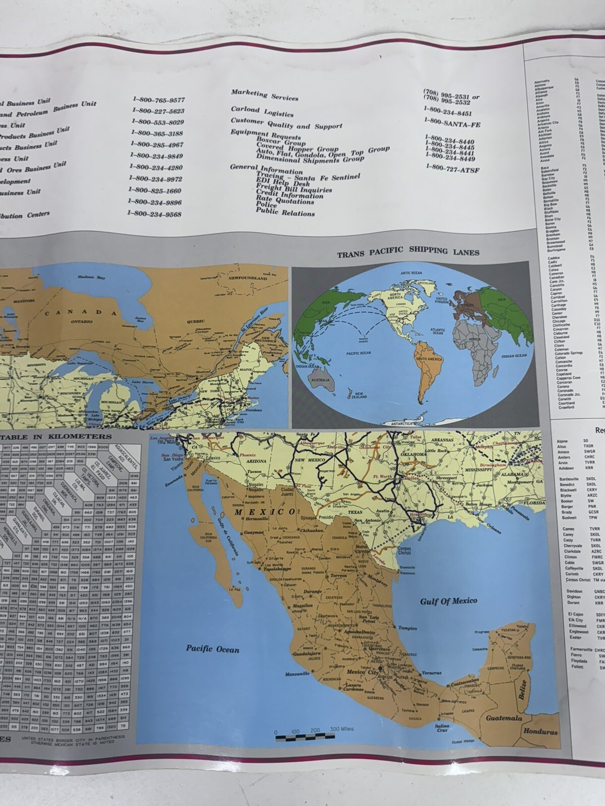 VTG 1994 AT&SF SANTA FE RAILROAD SYSTEM MAP LAMINATED BL