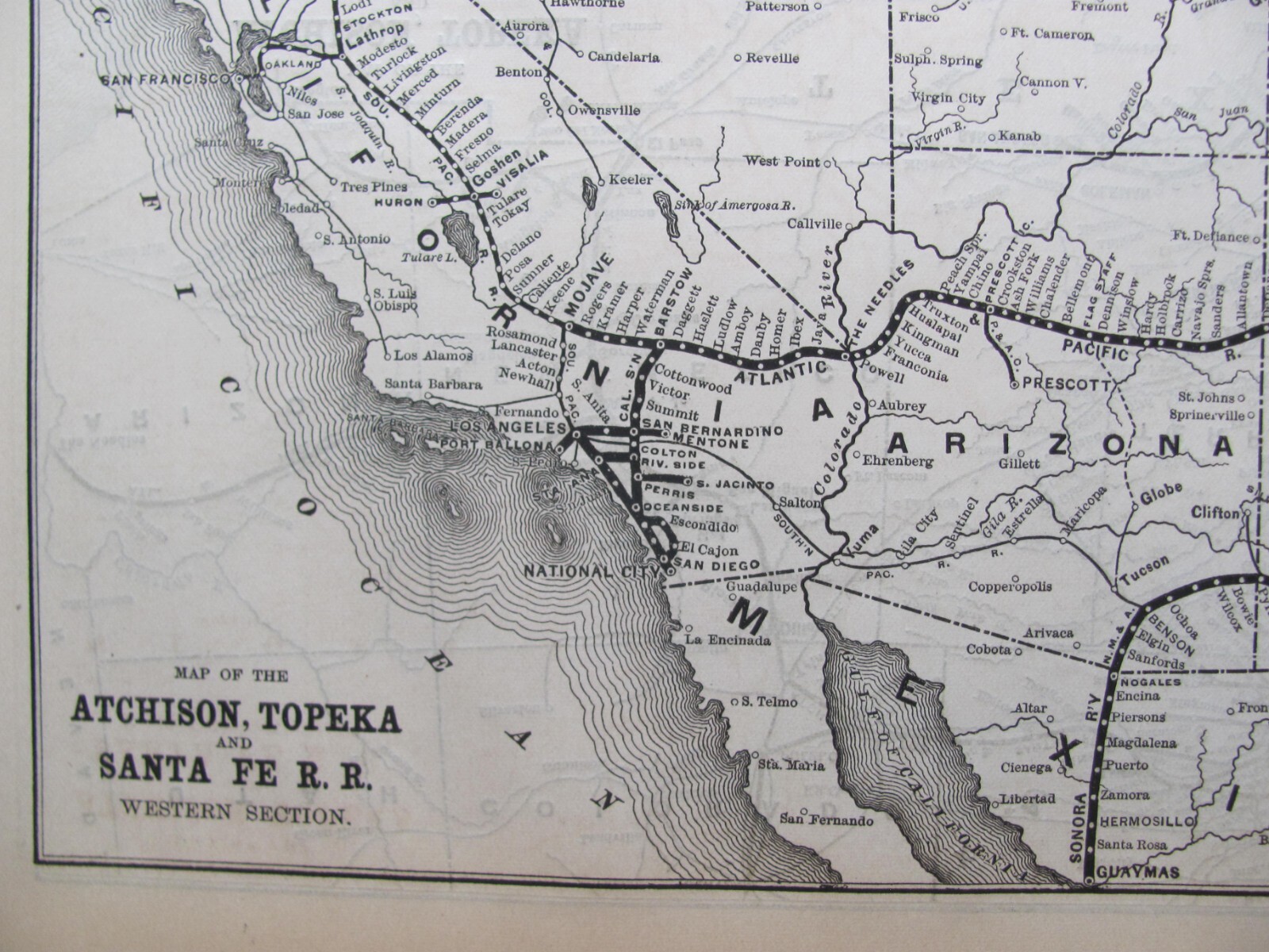 1890 NOV ATCHISON TOPEKA & SANTA FE RAILROAD ORIGINAL WESTERN SYSTEM MAP AT&SF