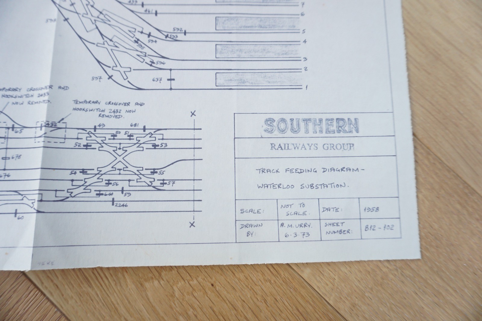 1958 / 1973 Waterloo Substation Railway Track Plan Map Southern Region