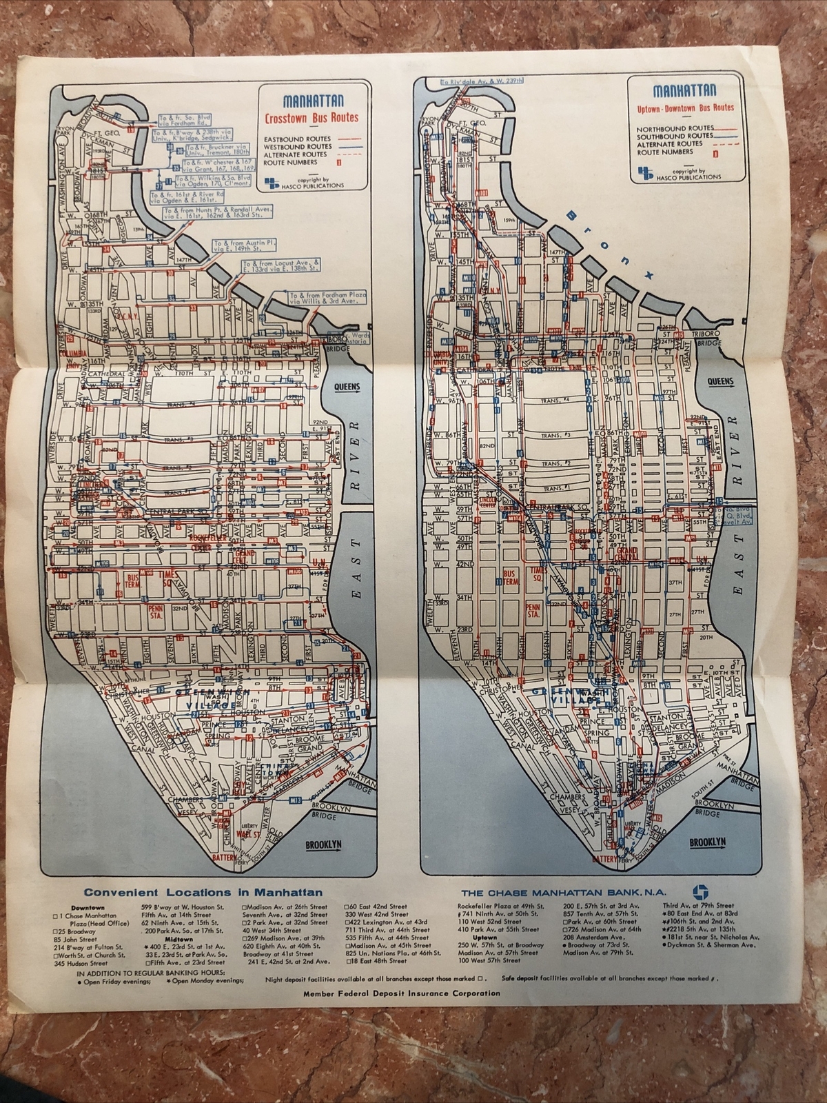 RARE ~ Chase Bank: 1960 Transit New York City Subway Map NYC Bus