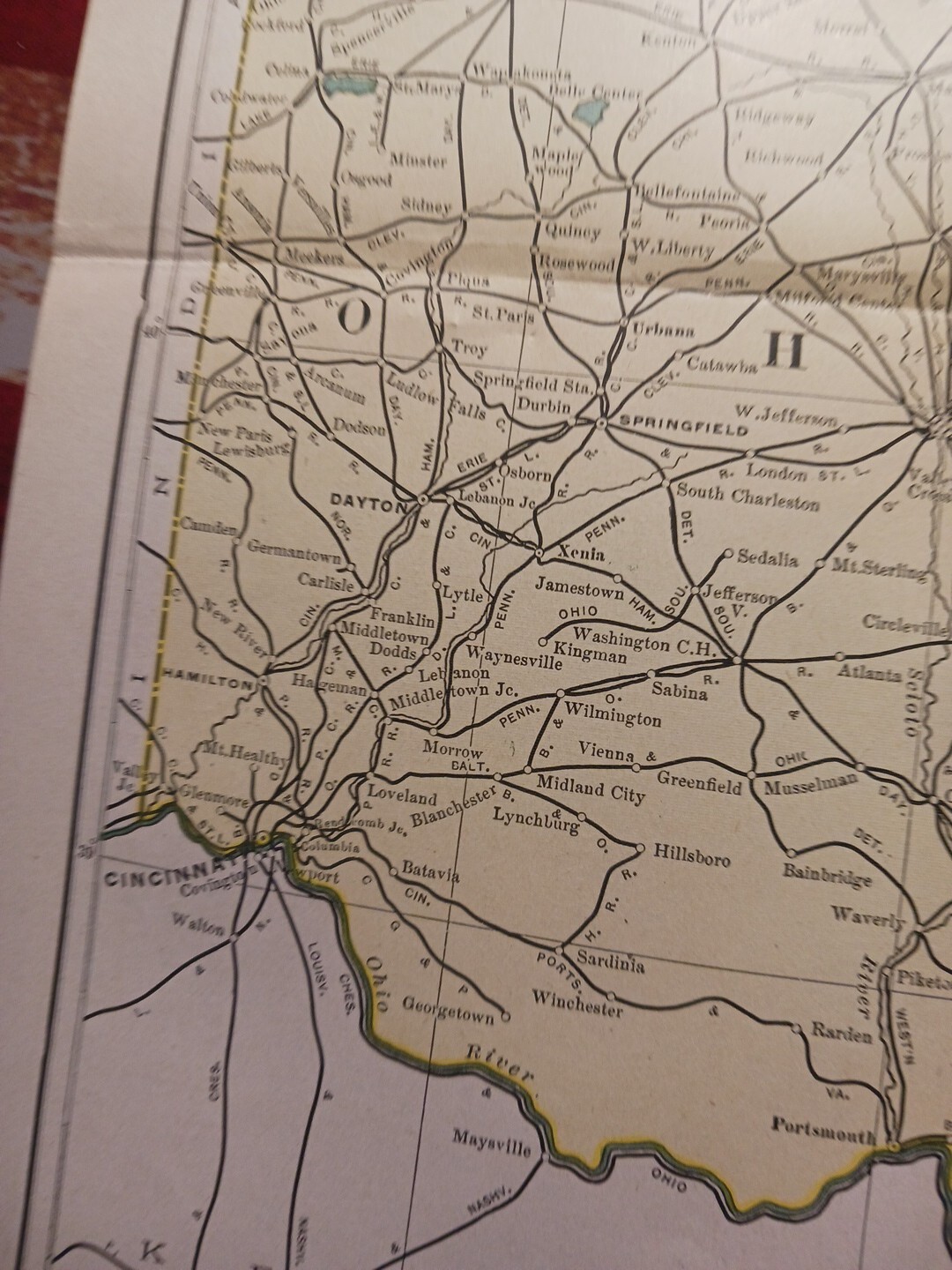 1902 Train Route Map OHIO All Railroad Lines Stations Towns 11×9″ Dated ORIGINAL