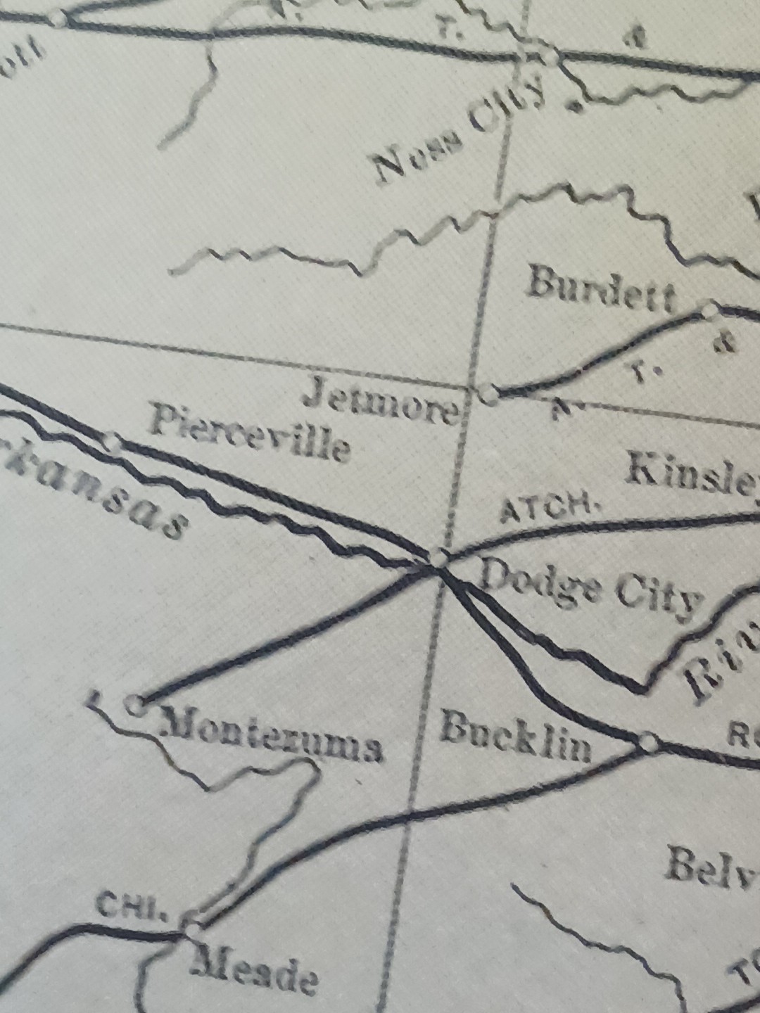 1905 Dated Train Route Map NEBRASKA & KANSAS all Railroad Lines marked 11″x9″