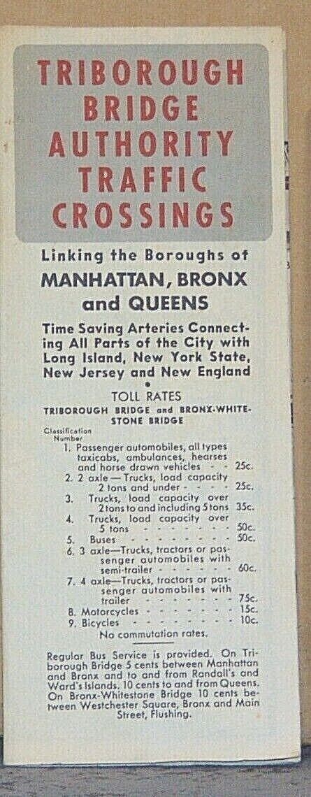 Mid 1960’s Triborough Bridge Authority Traffic Crossings Map for Manhattan