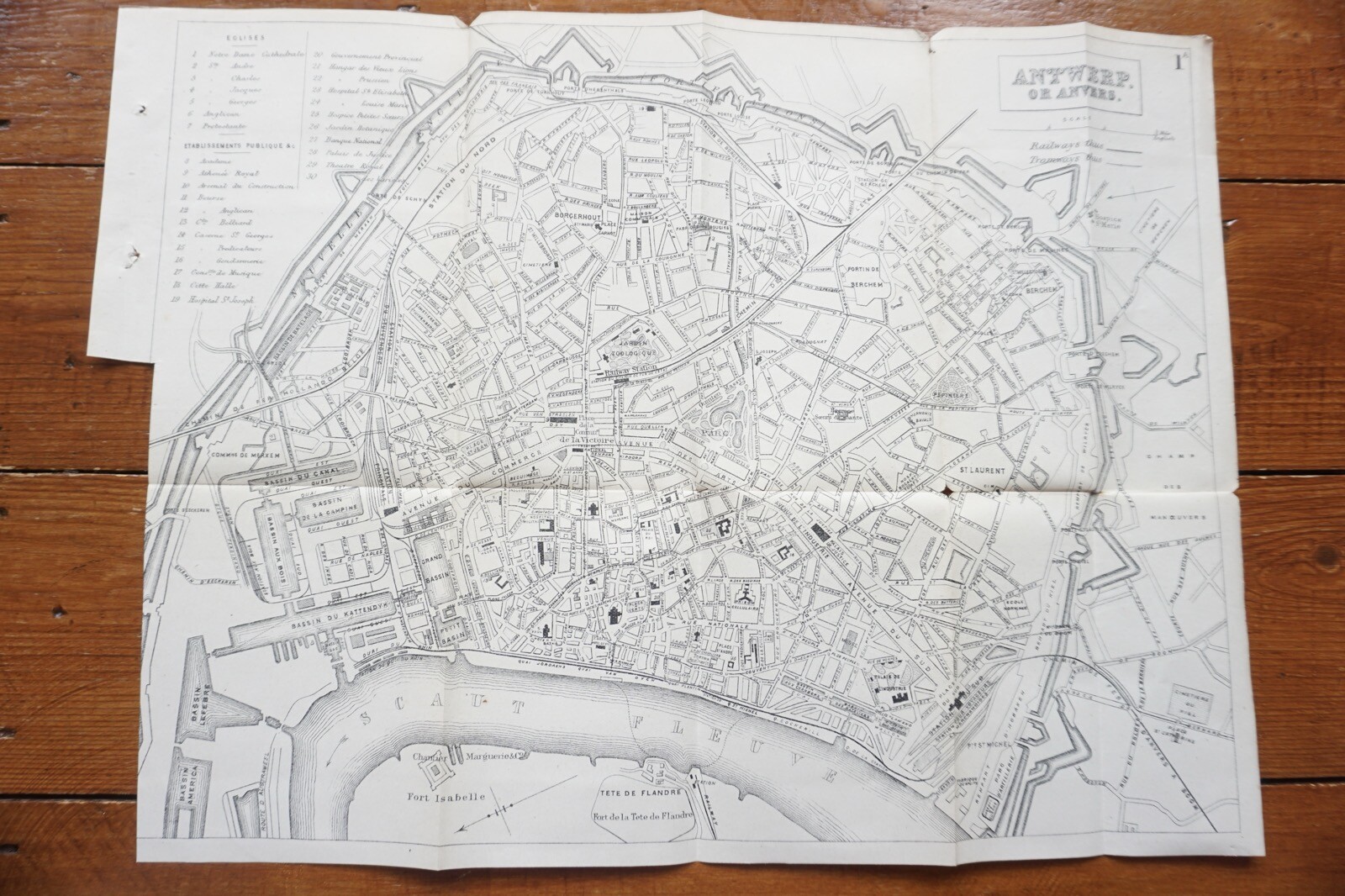 1899 Bradshaws Map of Antwerp Netherlands Original Railway Map