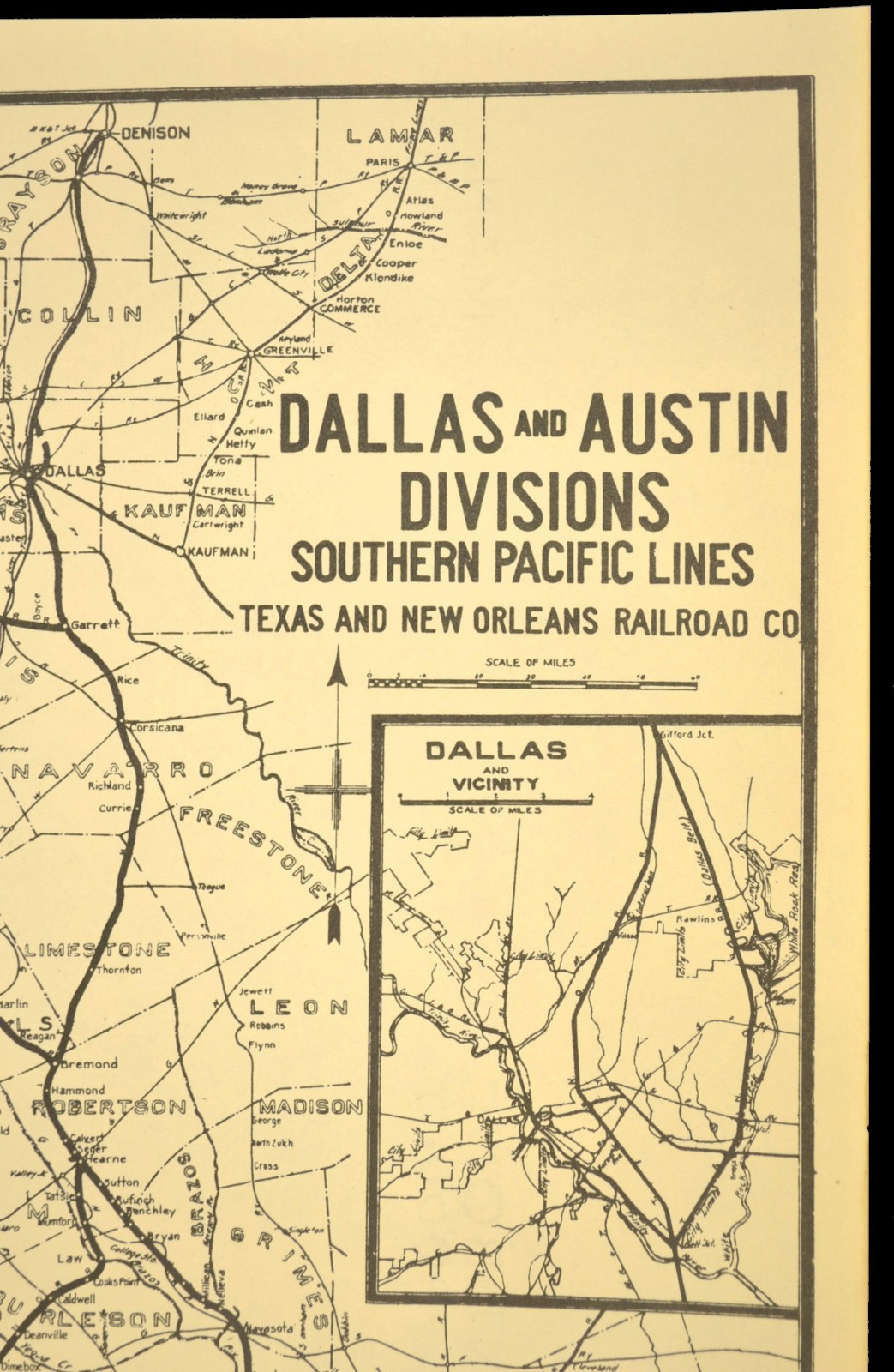 Southern Pacific Railroad Map Dallas Division Austin & Northwestern RR T&NO RR
