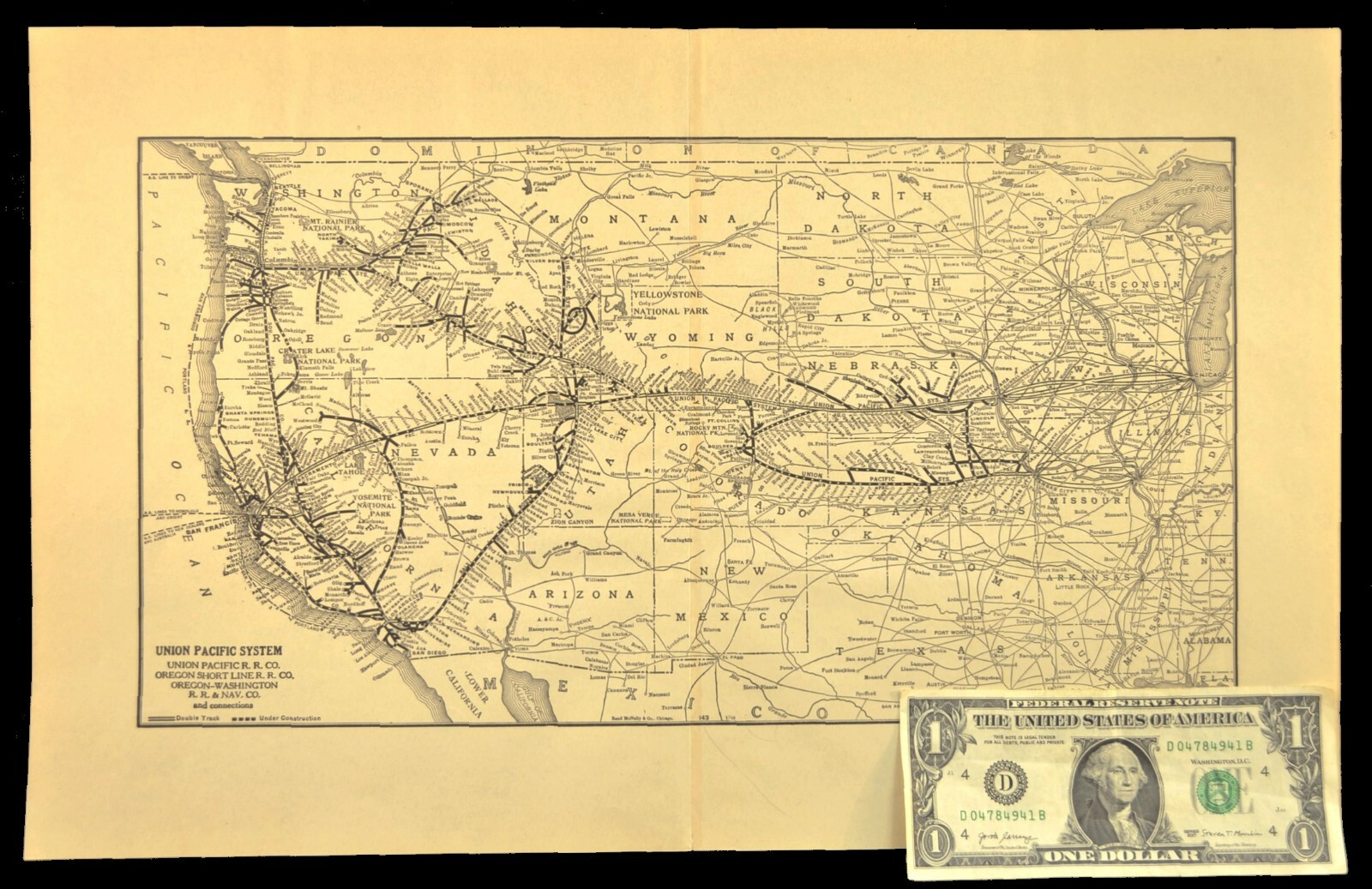 ca 1921 UNION PACIFIC Railroad Map Vintage Original RR System Map Antique
