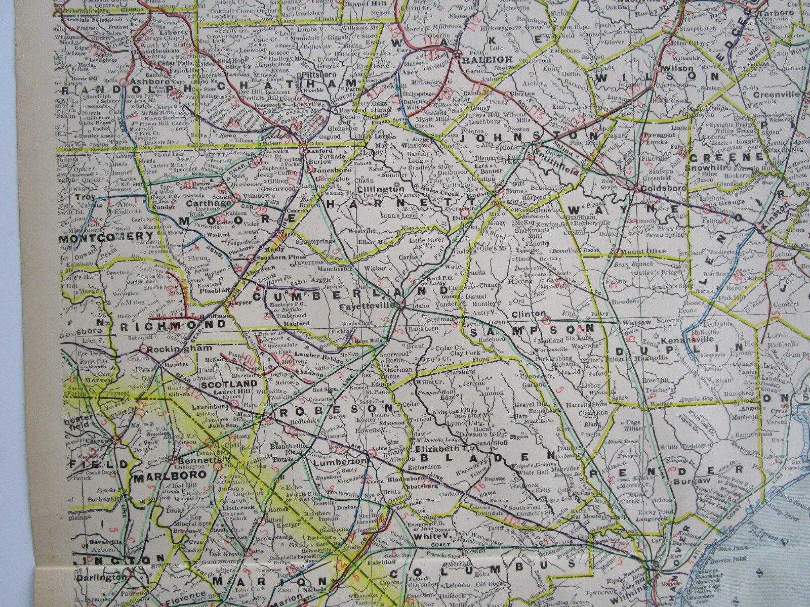 NC SC 1903 EASTERN NORTH / SOUTH CAROLINA Cram INTERURBAN + STEAM RAILROADs Map.