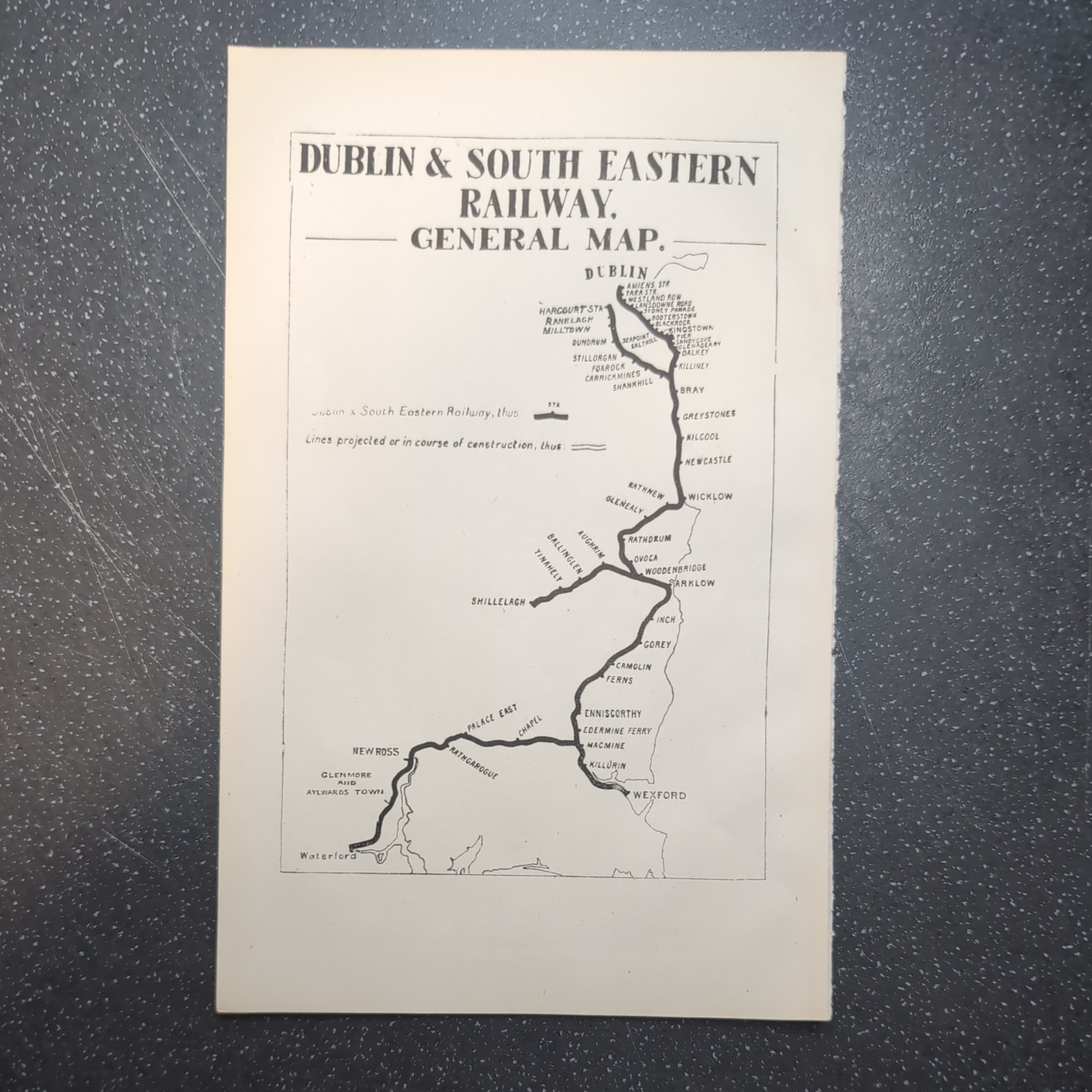 Original 1921 Map of Dublin and South Eastern Railway General Map