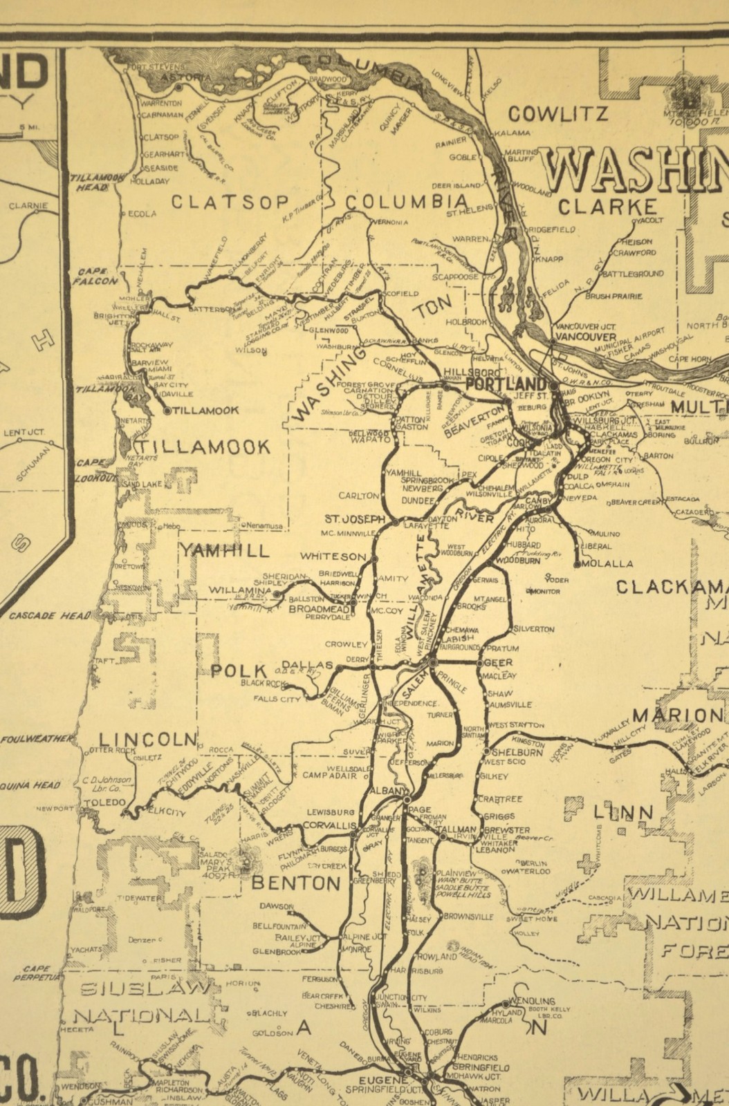 Southern Pacific Railroad Map Portland Division Red Electric Lines Shasta Route