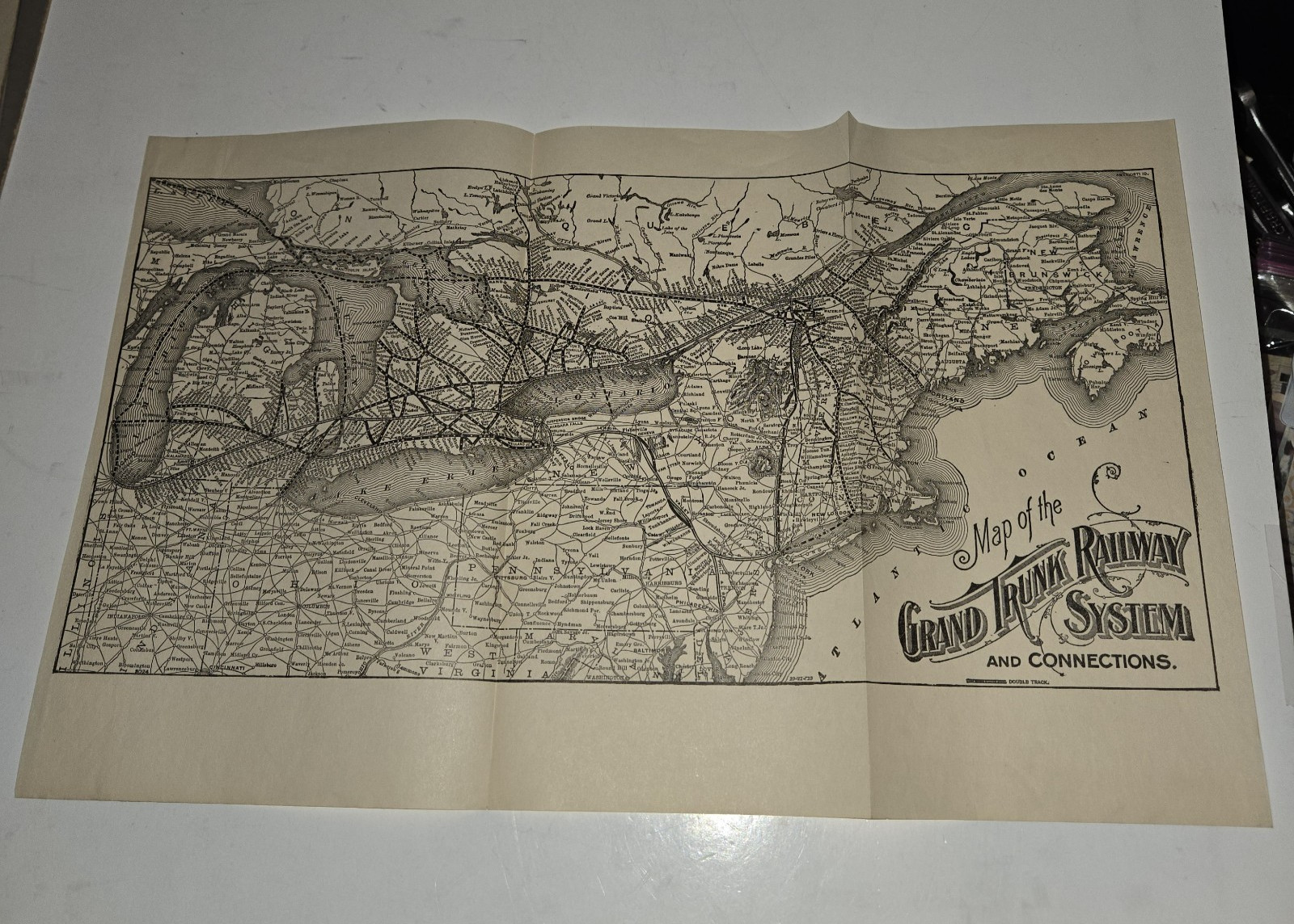 1910 Grand Trunk Railway System & Connections Map 3024 Original Northeast US