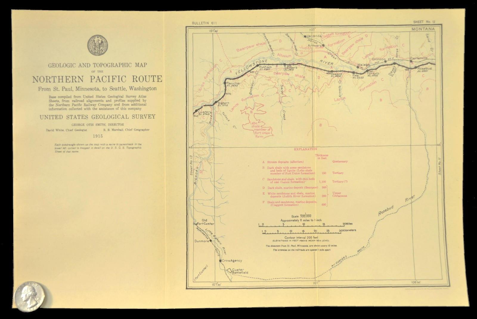 Antique Northern Pacific Railroad Map Crow Agency Montana Custer Battlefield