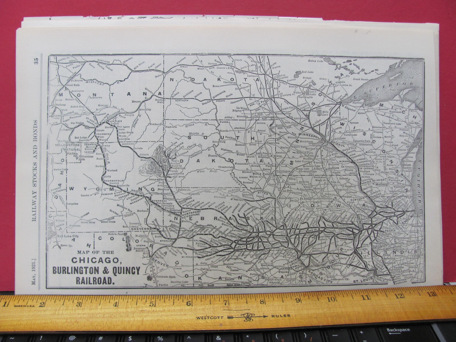 CHICAGO BURLINGTON & QUINCY RAILROAD MAY 1921 SYSTEM MAP ROUTES CONNECTING RR’s