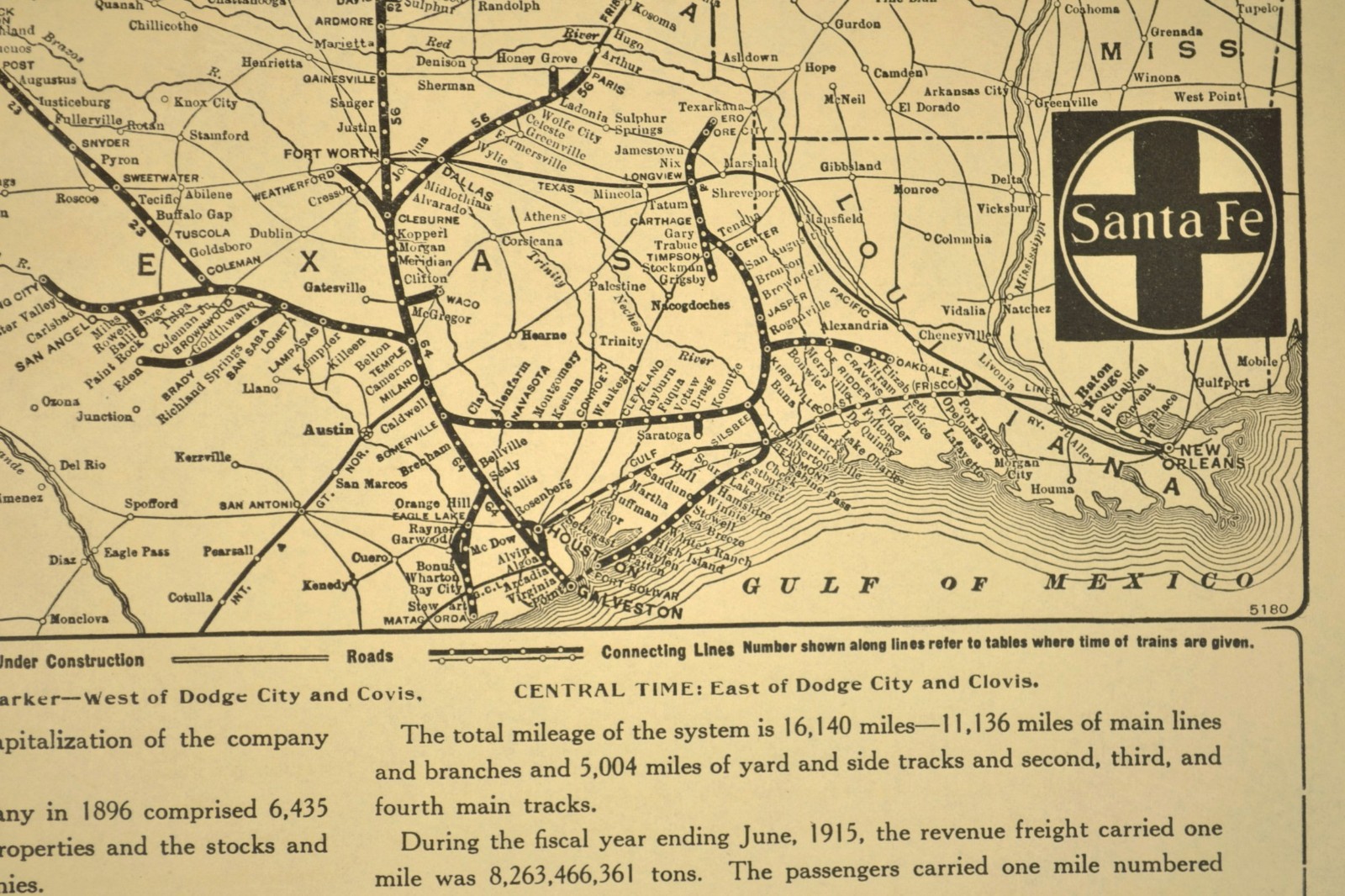 ca 1915 Santa Fe Railroad Map Original Double Track Kansas City San Francisco