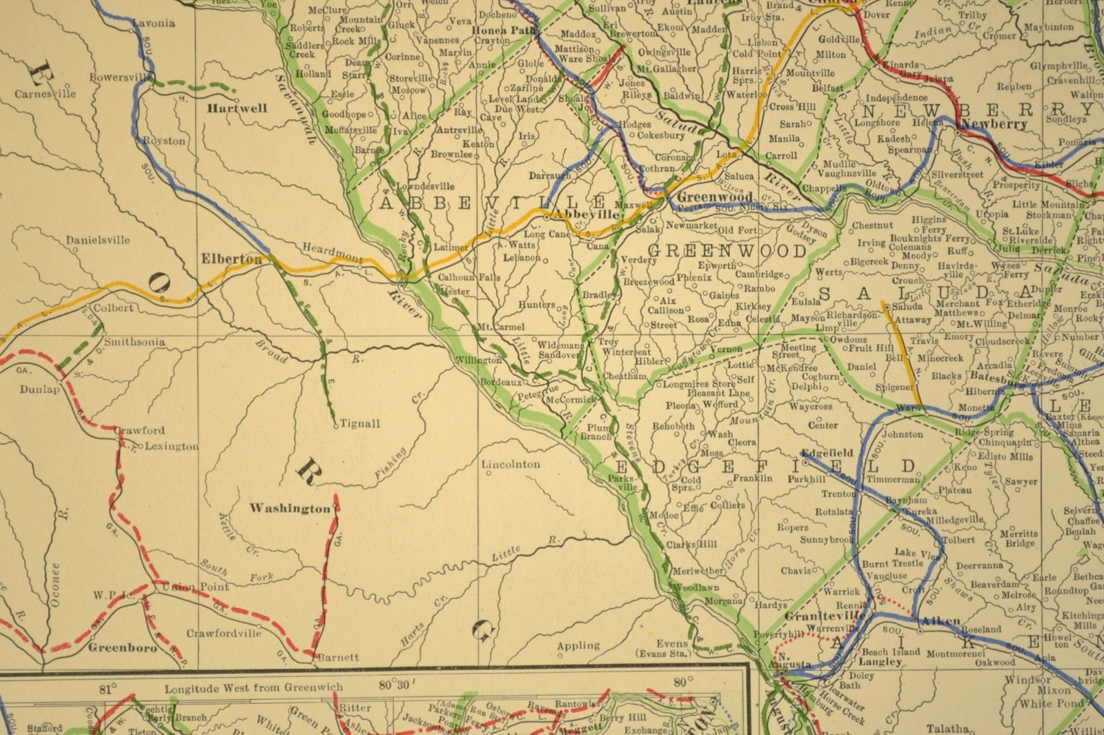 1914 Antique Map of SOUTH CAROLINA Railroads Map ORIGINAL Atlas Map ACL RR DATED